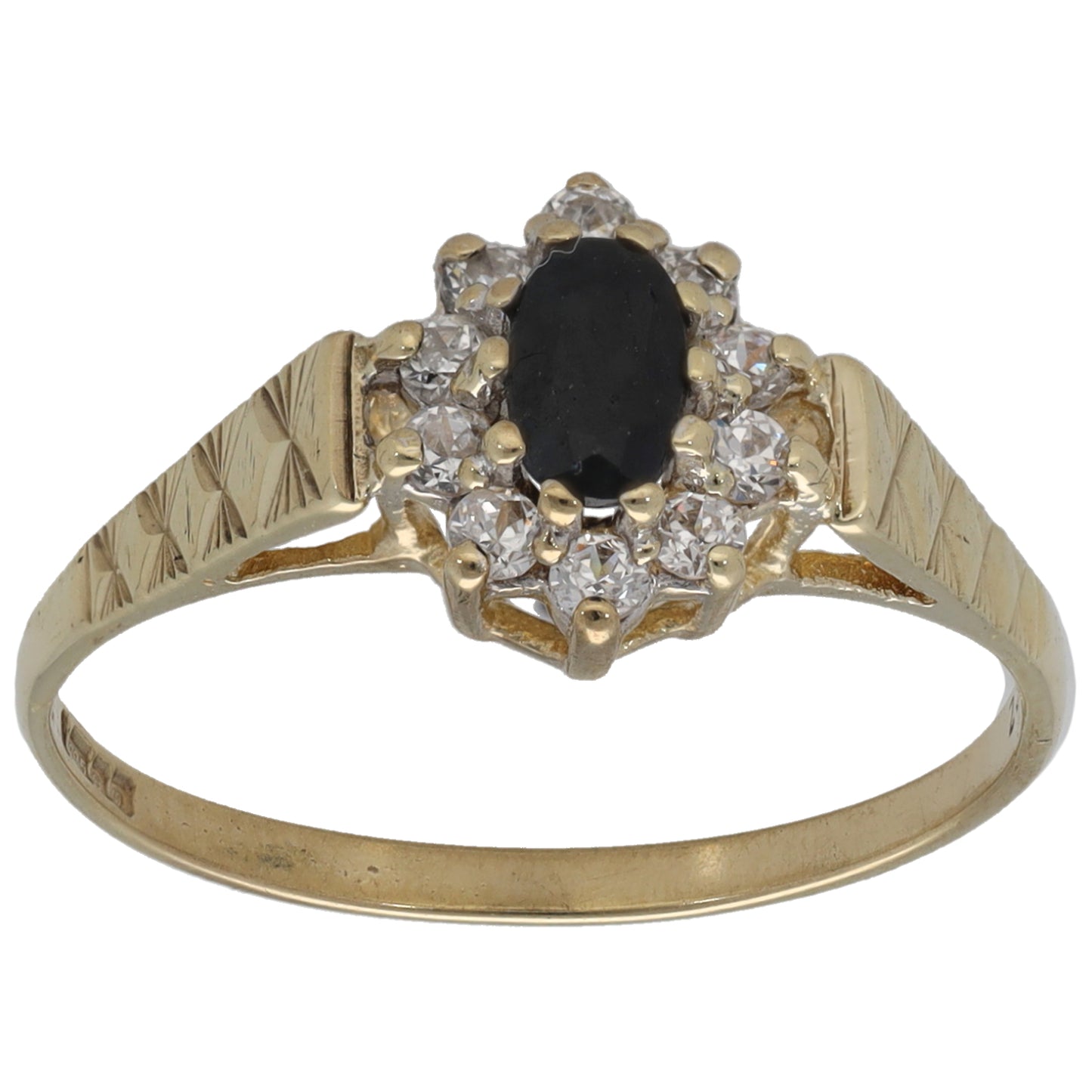 9ct Gold Sapphire & Cubic Zirconia Cluster Ring Size O
