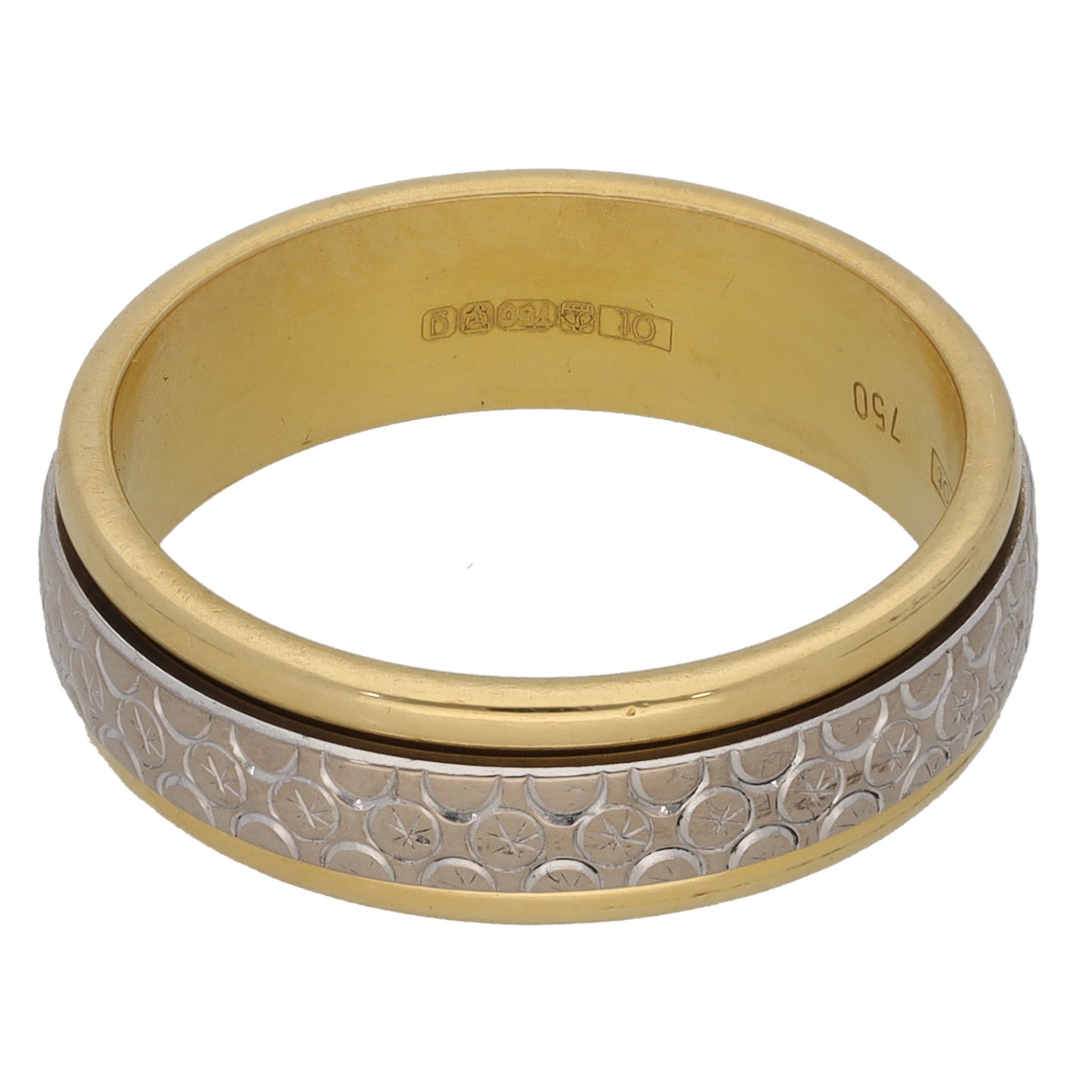 18ct Bicolour Gold Patterned Wedding Ring Size M