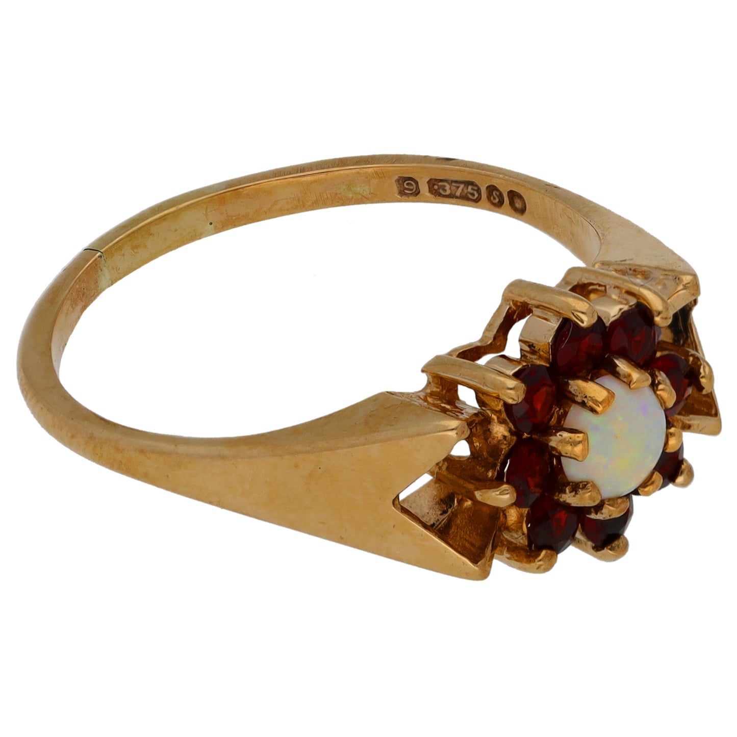 9ct Gold Opal & Garnet Cluster Ring Size P