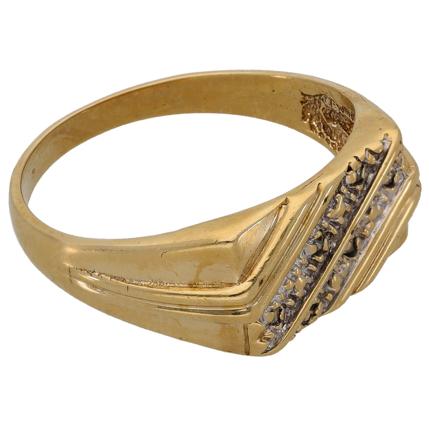 9ct Bicolour Gold 0.01ct Diamond Patterned Signet Ring Size W