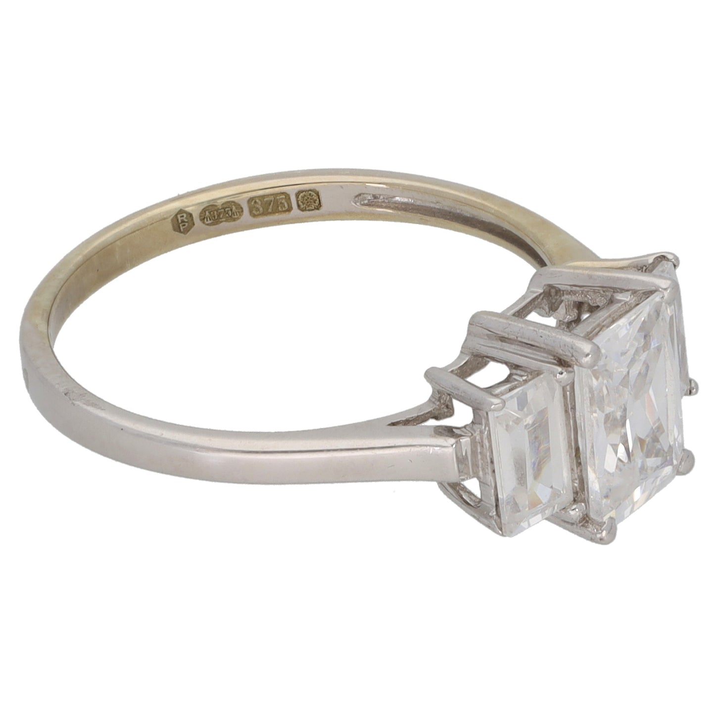 9ct White Gold Cubic Zirconia Trilogy Ring Size M