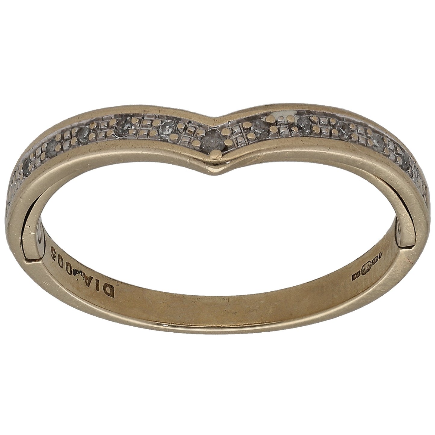9ct Gold 0.05ct Diamond Wishbone Ring Size O