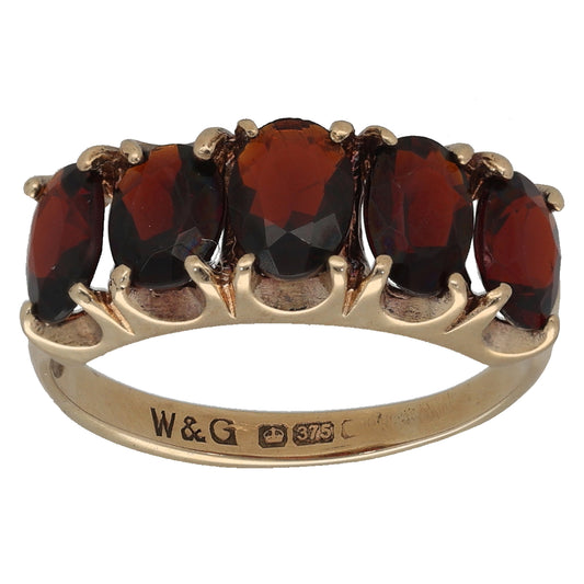 9ct Gold Garnet Half Eternity Ring Size L