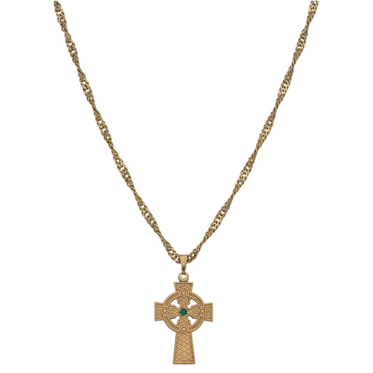 9ct Gold Green Agate Cross Pendant With Chain