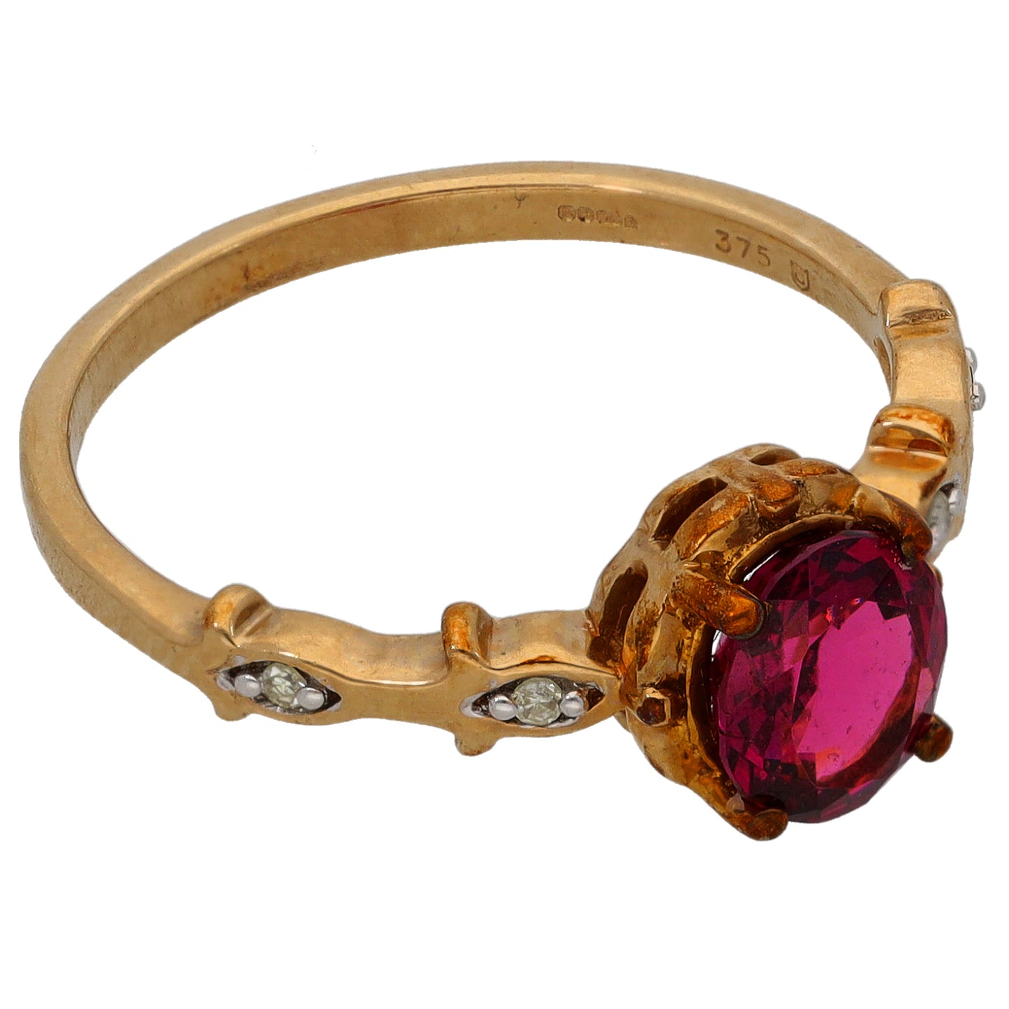 9ct Gold Garnet & 0.02ct Diamond Dress/Cocktail Ring Size P