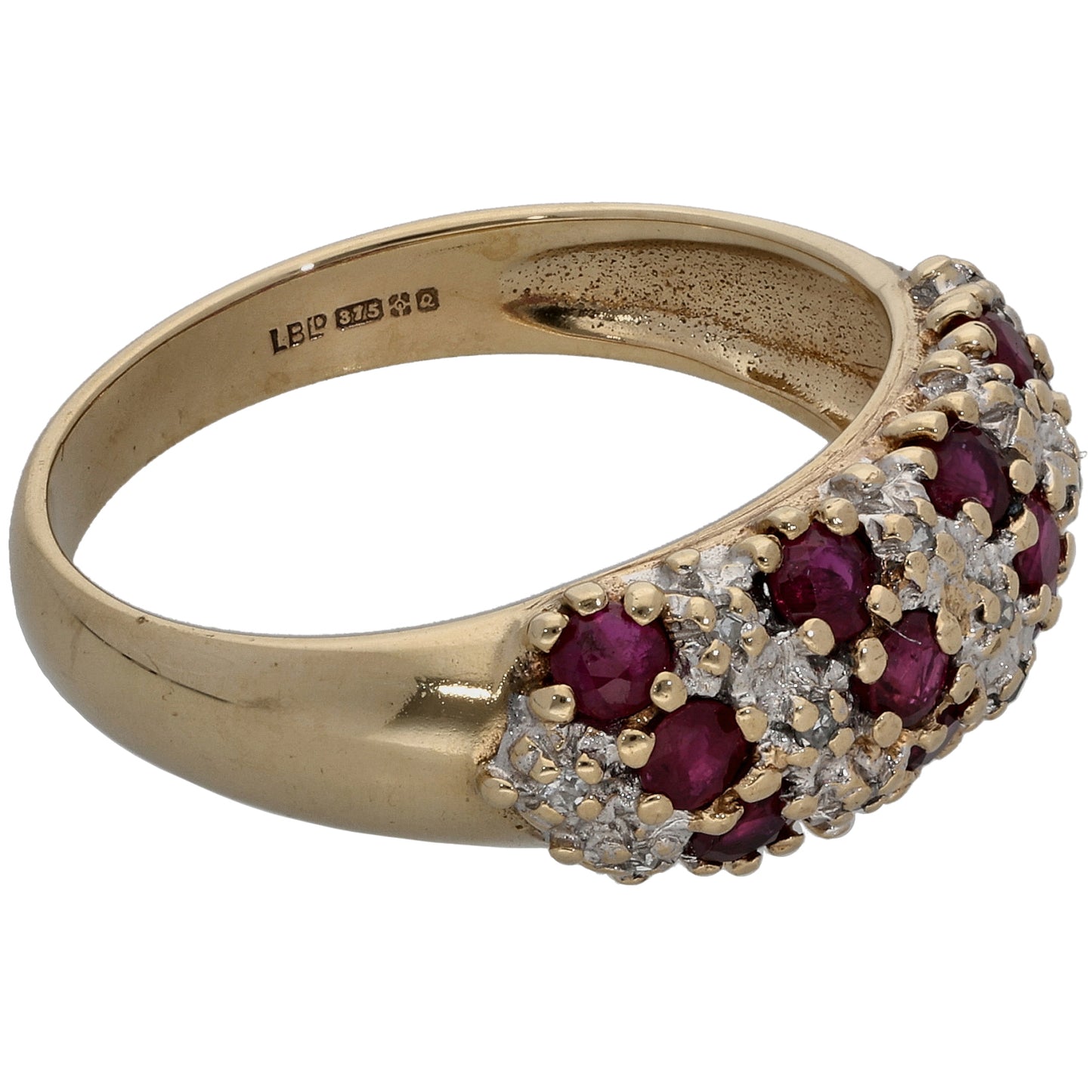 9ct Gold 0.065ct Diamond & Ruby Dress/Cocktail Ring Size P
