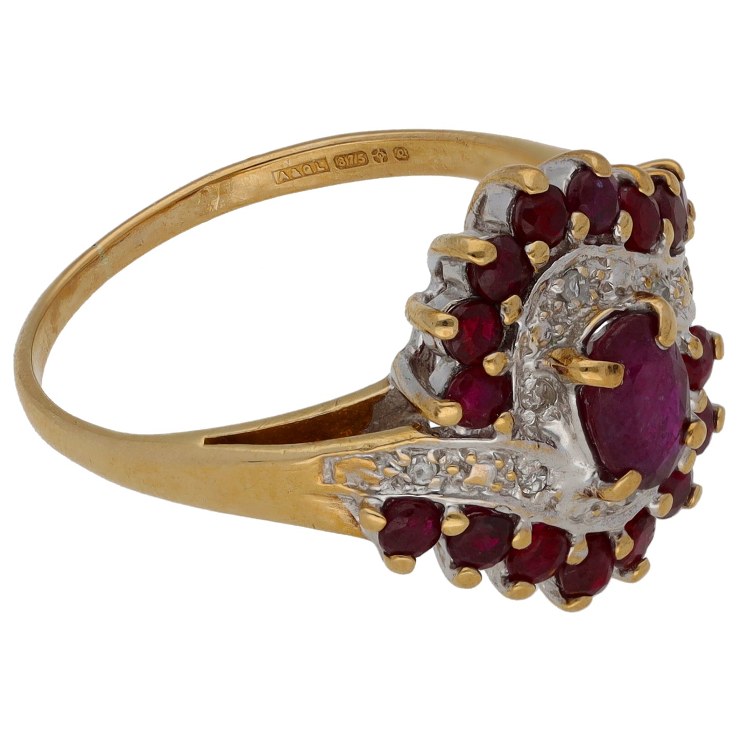 9ct Gold Ruby & 0.04ct Diamond Dress/Cocktail Ring Size N
