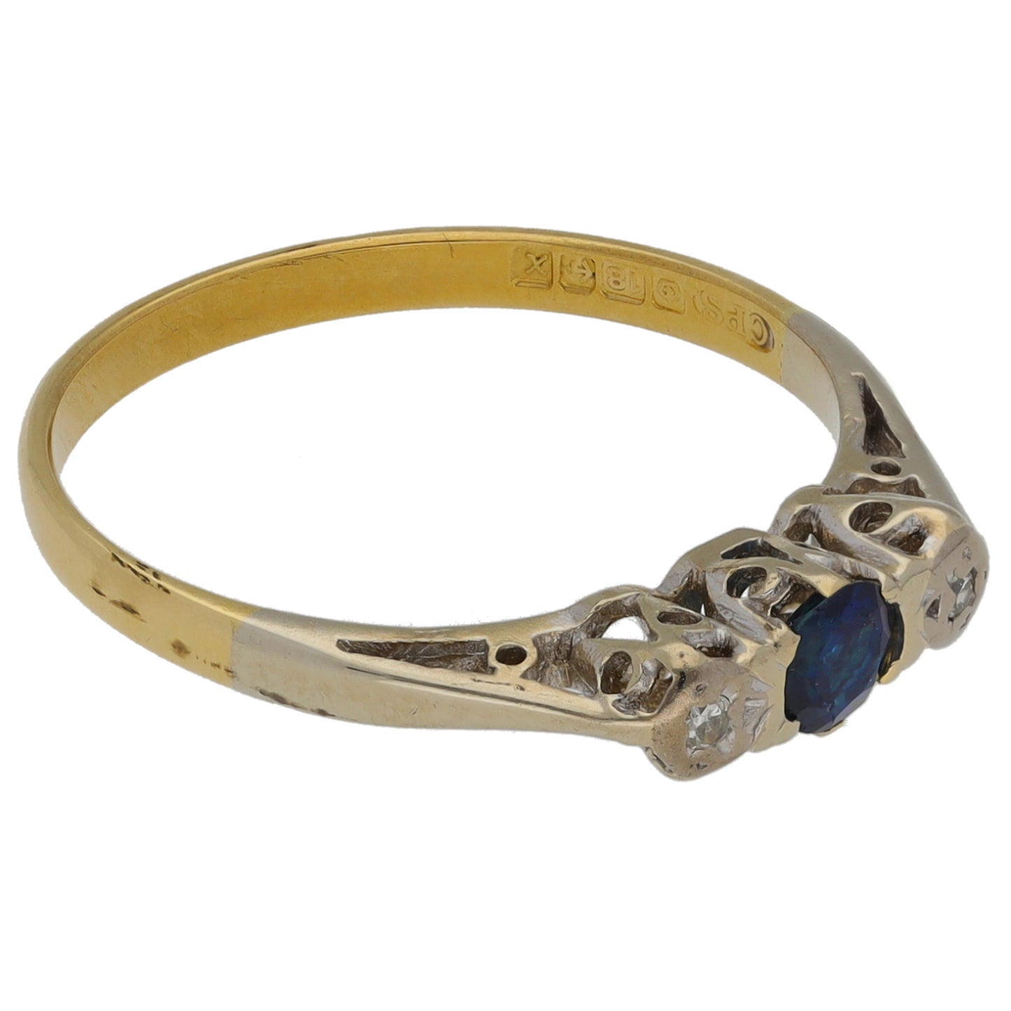 18ct Gold Sapphire & 0.02ct Diamond Trilogy Ring Size M