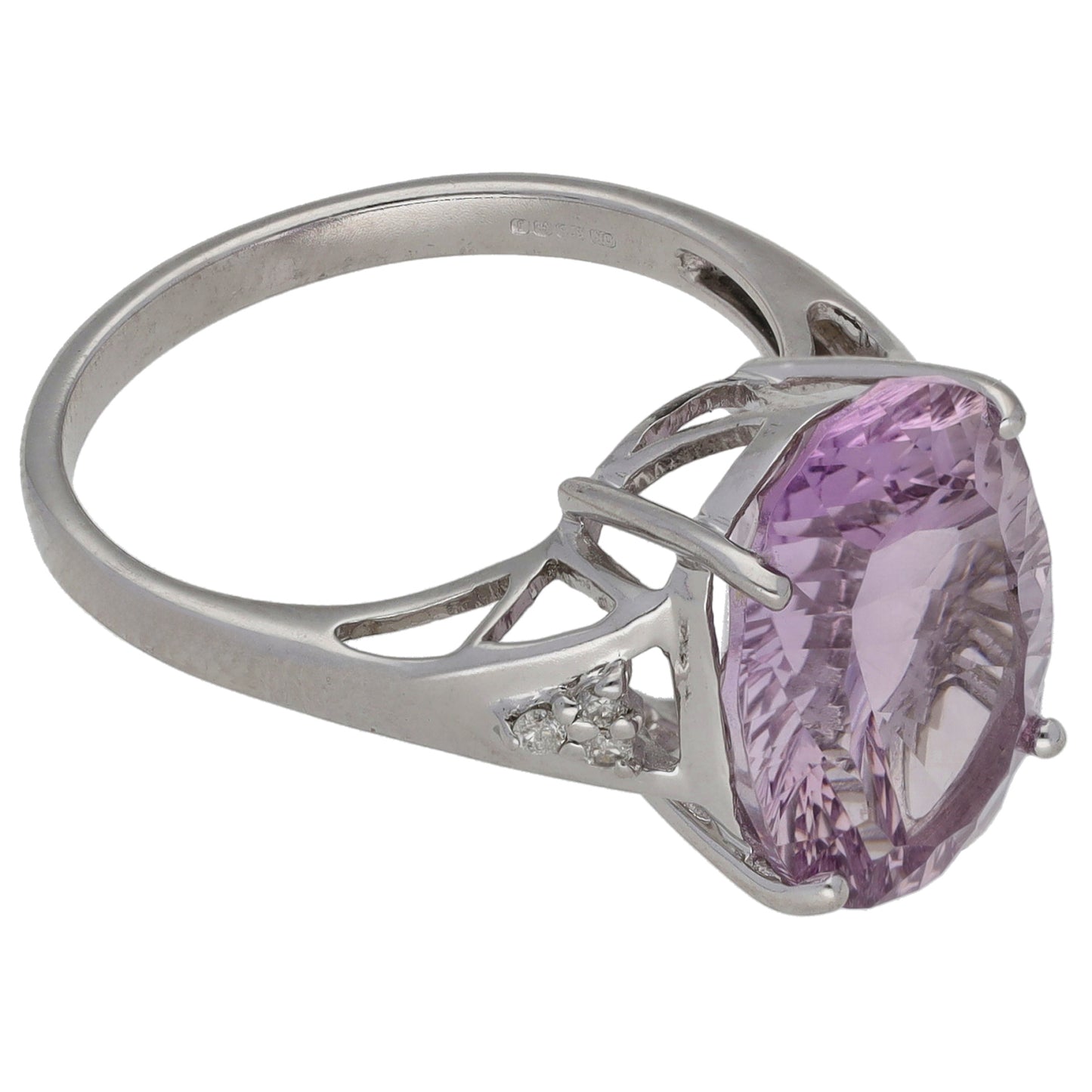 9ct White Gold 0.03ct Diamond & Amethyst Dress/Cocktail Ring Size N