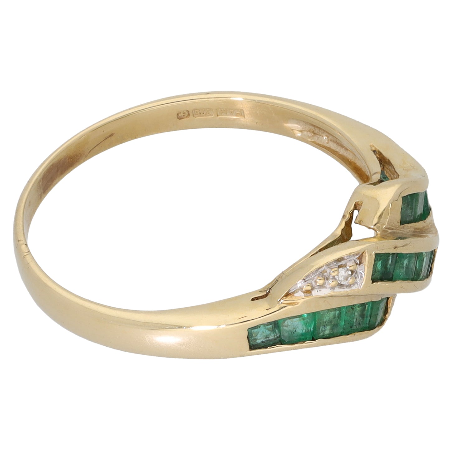 9ct Gold Emerald & 0.01ct Diamond Dress/Cocktail Ring Size P