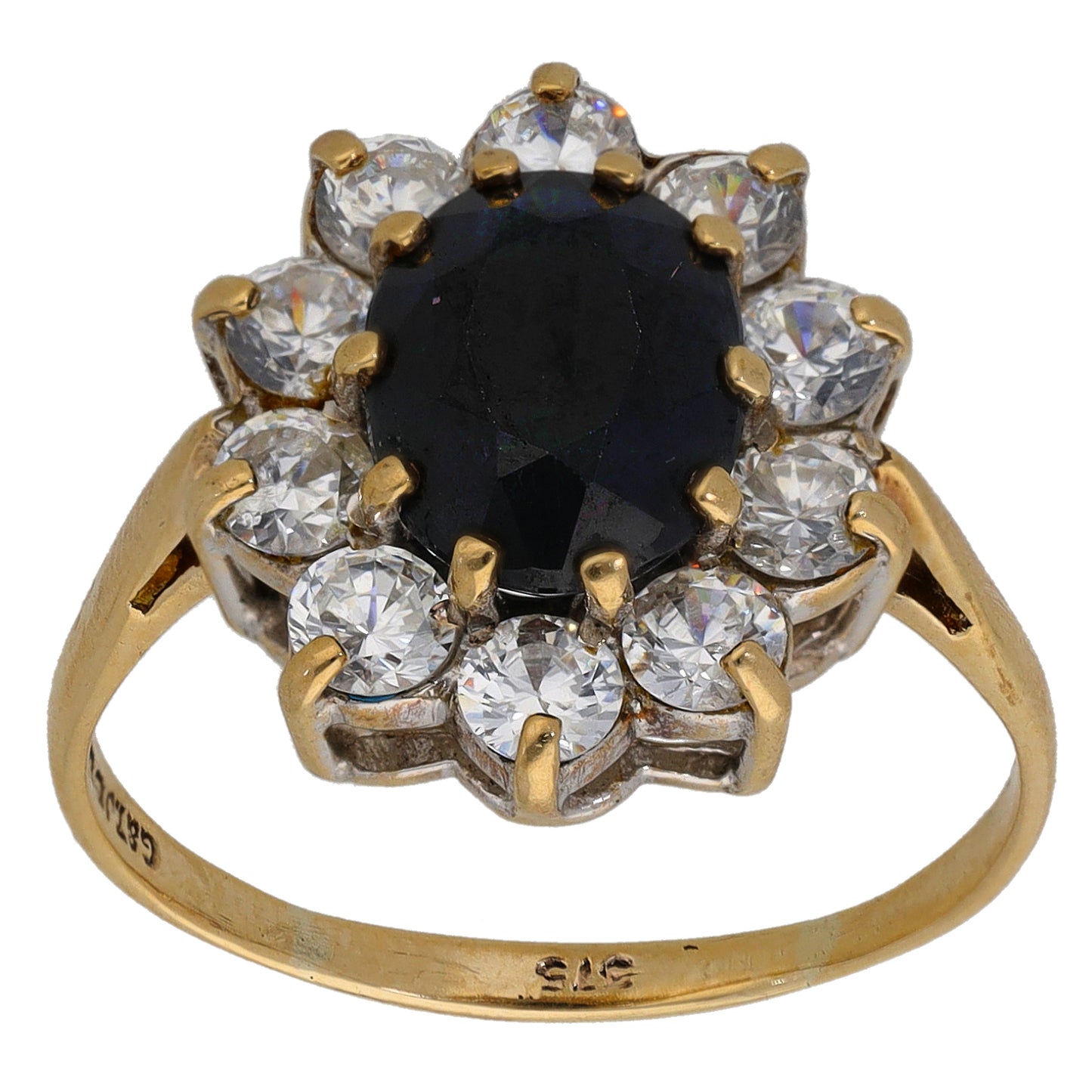 9ct Gold Sapphire & Cubic Zirconia Single Stone Ring With Accents Size P