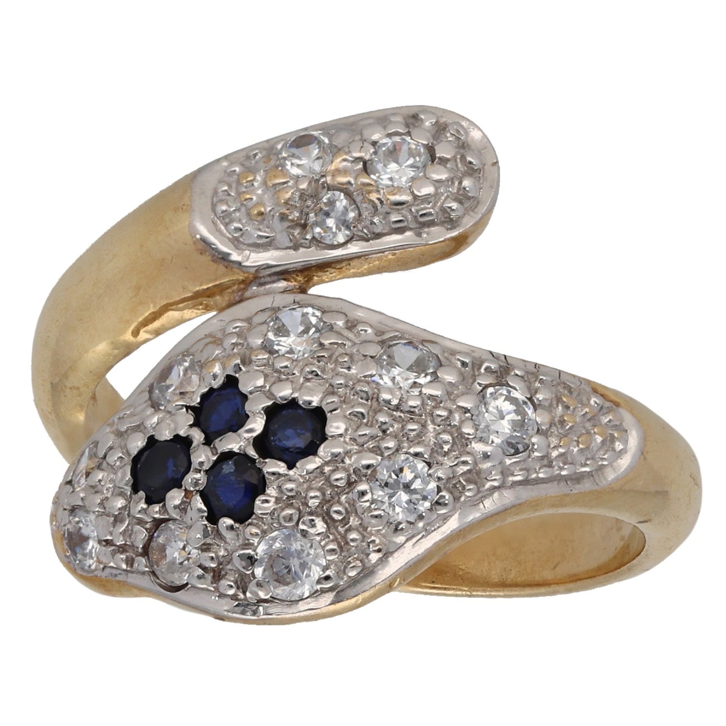 9ct Gold Sapphire & Cubic Zirconia Cobra Ring Size L