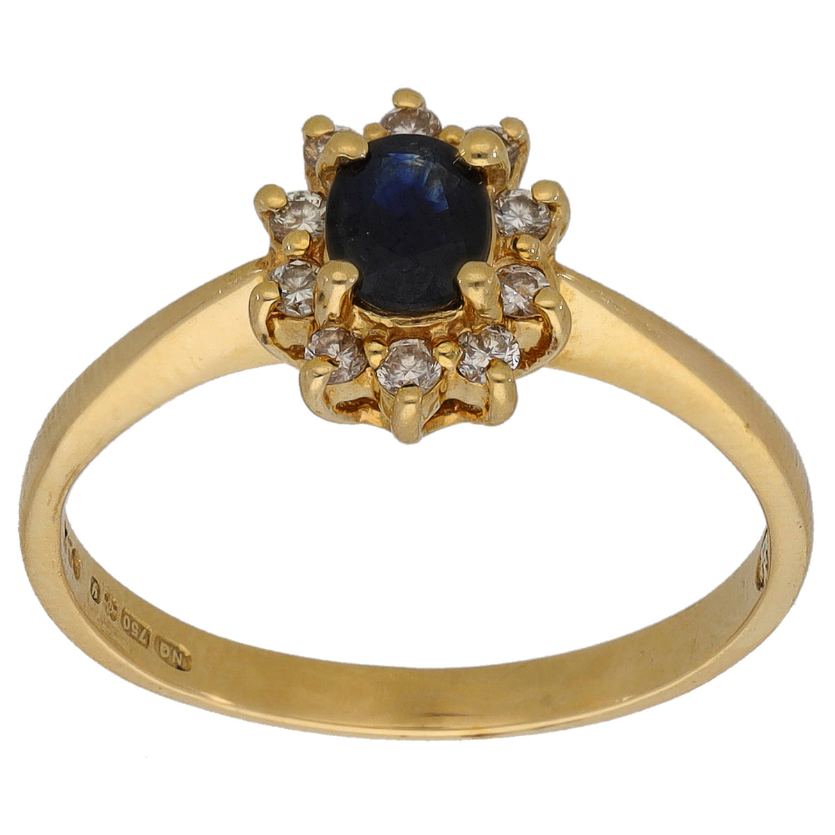 18ct Gold Sapphire & 0.10ct Diamond Cluster Ring Size M