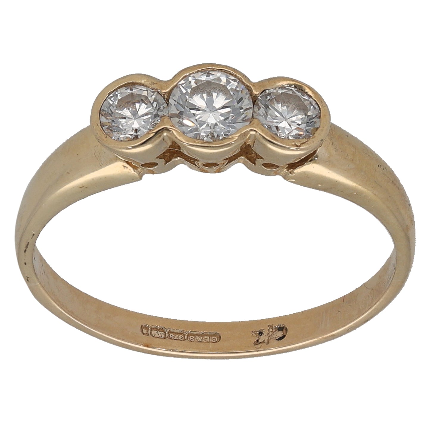 9ct Gold Cubic Zirconia Trilogy Ring Size O