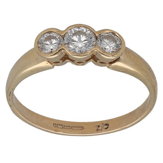9ct Gold Cubic Zirconia Trilogy Ring Size O