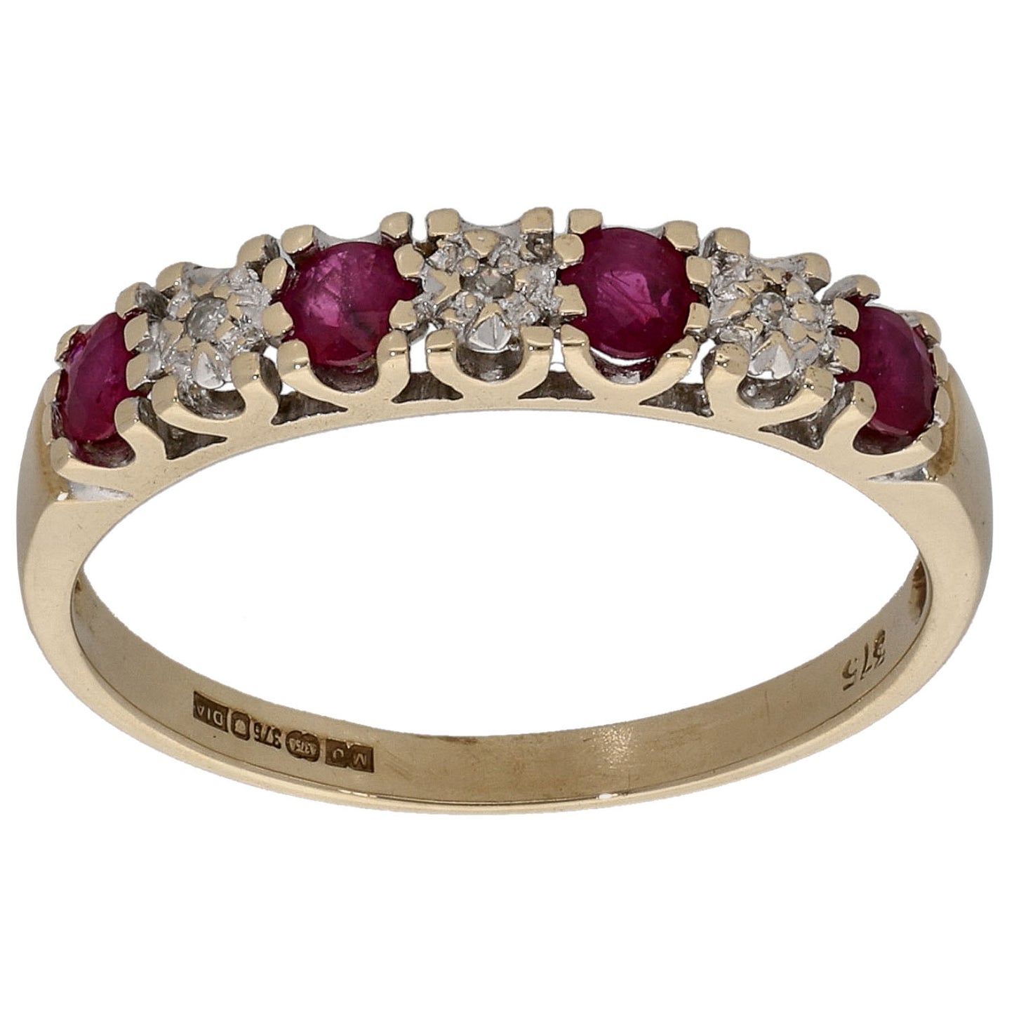 9ct Gold Ruby & 0.03ct Diamond Half Eternity Ring Size P
