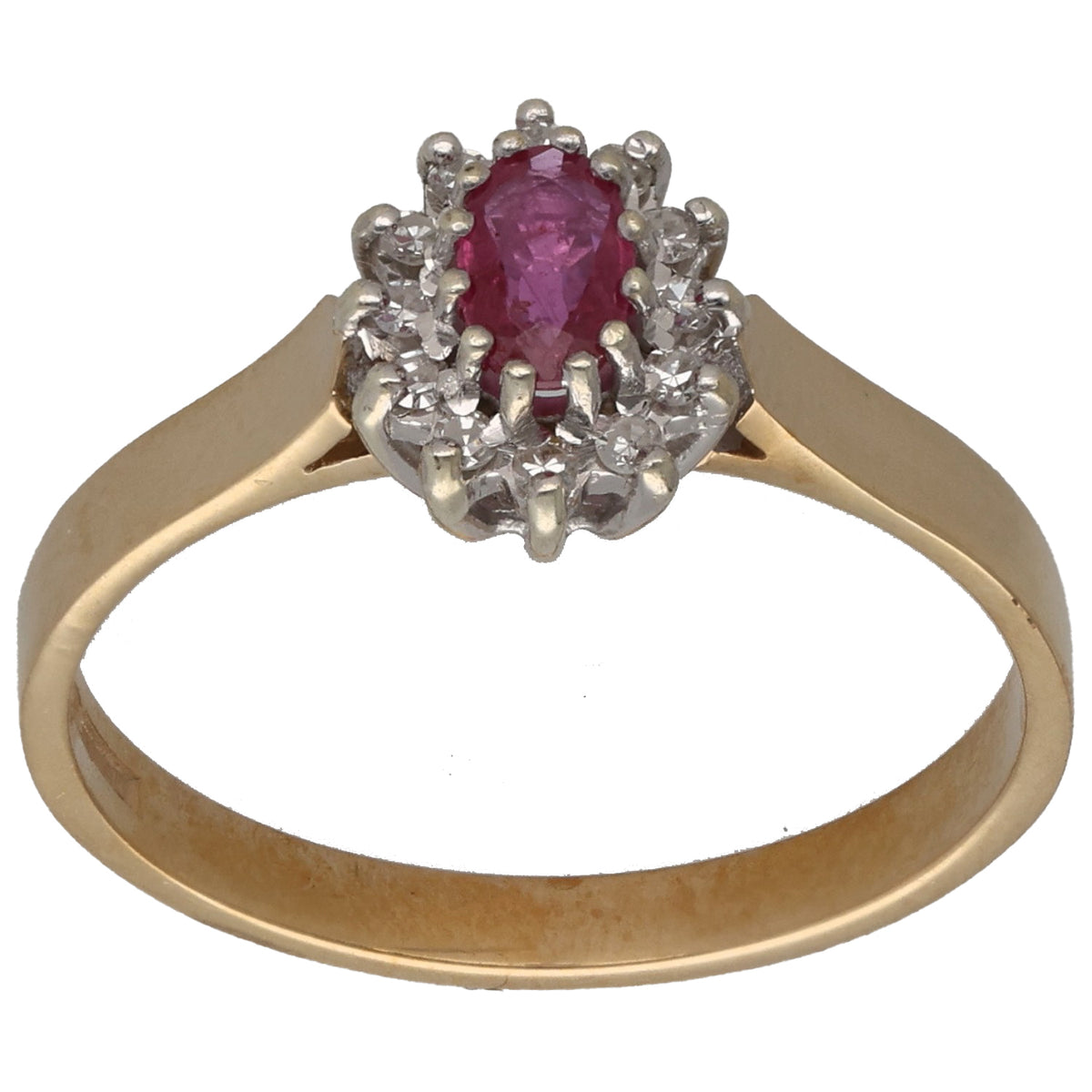 9ct Gold Ruby & 0.06ct Diamond Cluster Ring Size M