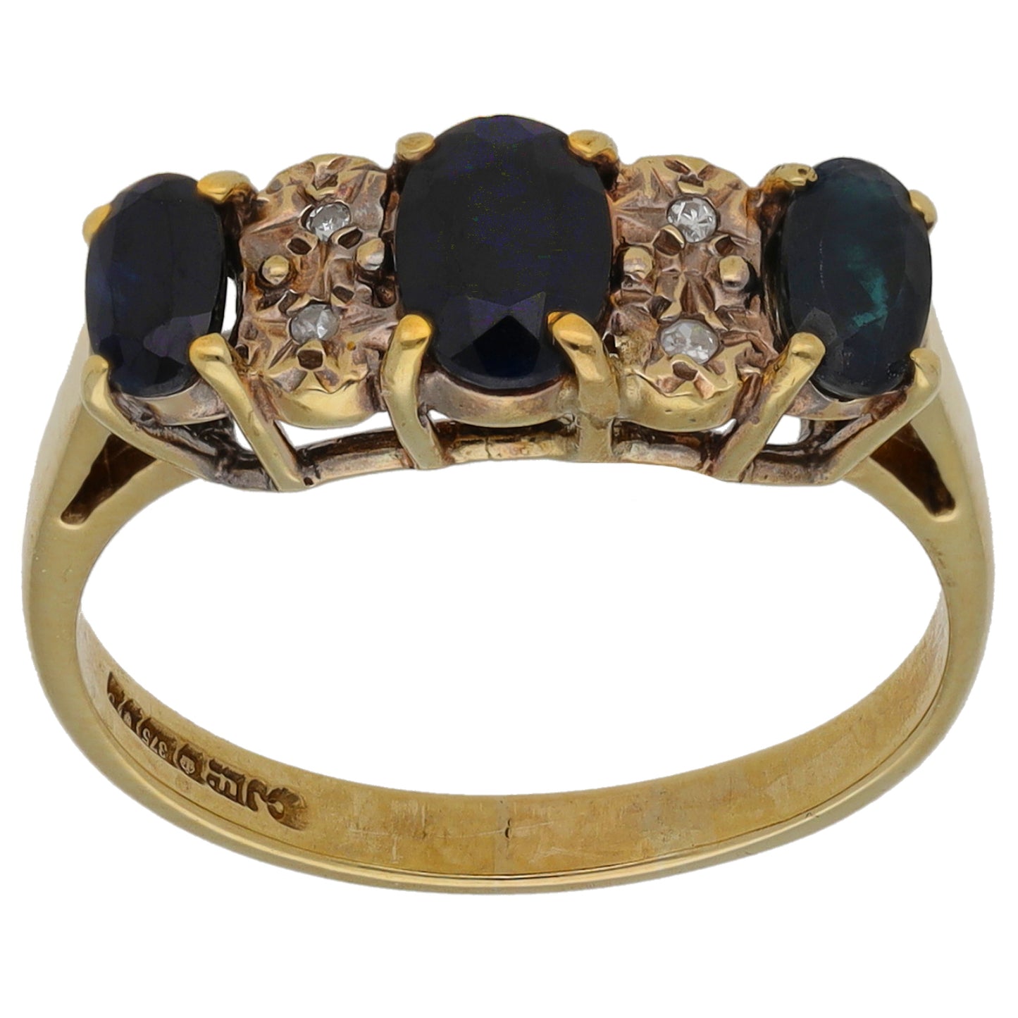 9ct Gold Green Sapphire & 0.02ct Diamond Dress/Cocktail Ring Size N