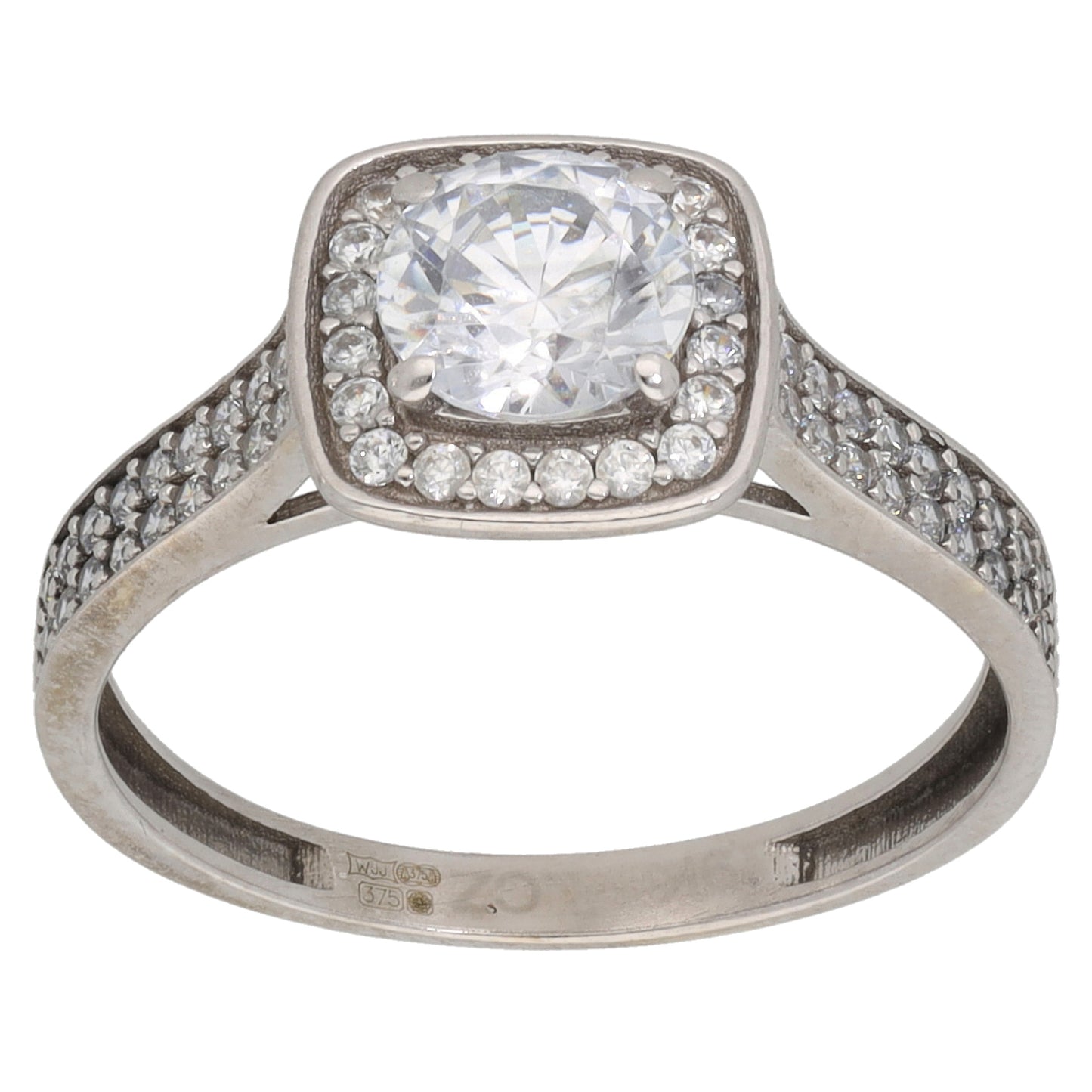 9ct White Gold Cubic Zirconia Halo Ring Size N