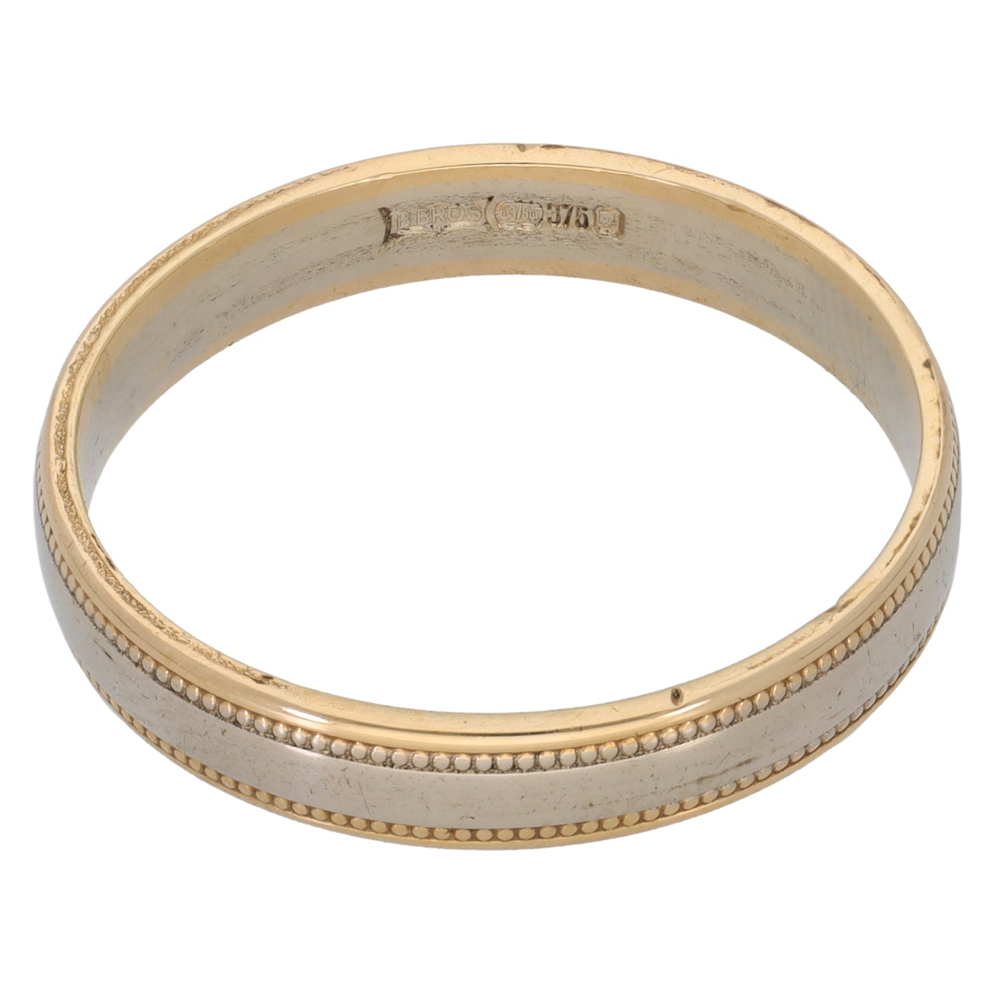 9ct Bi-Colour Gold Patterned Wedding Ring Size V