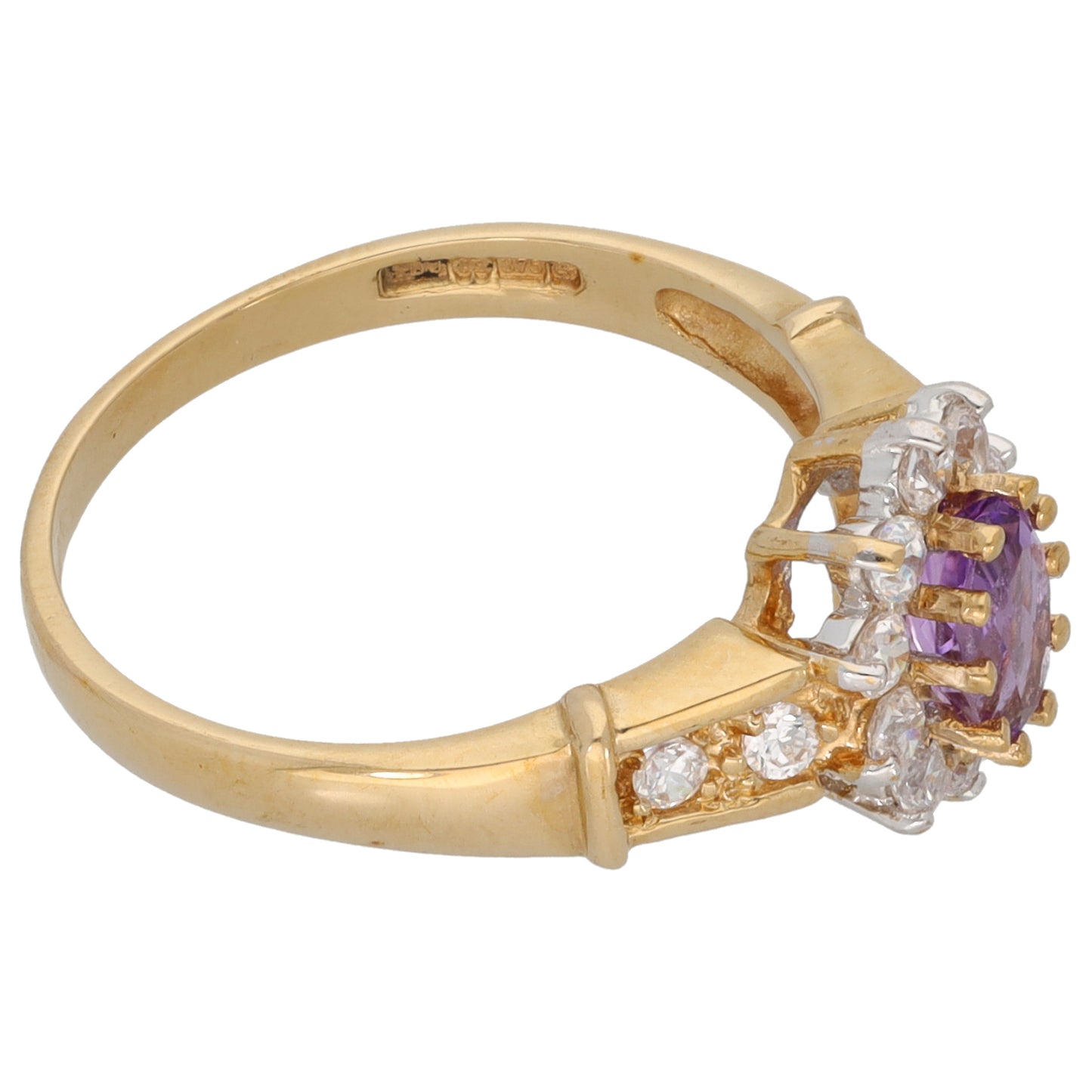 9ct Gold Amethyst & Cubic Zirconia Dress/Cocktail Ring Size M