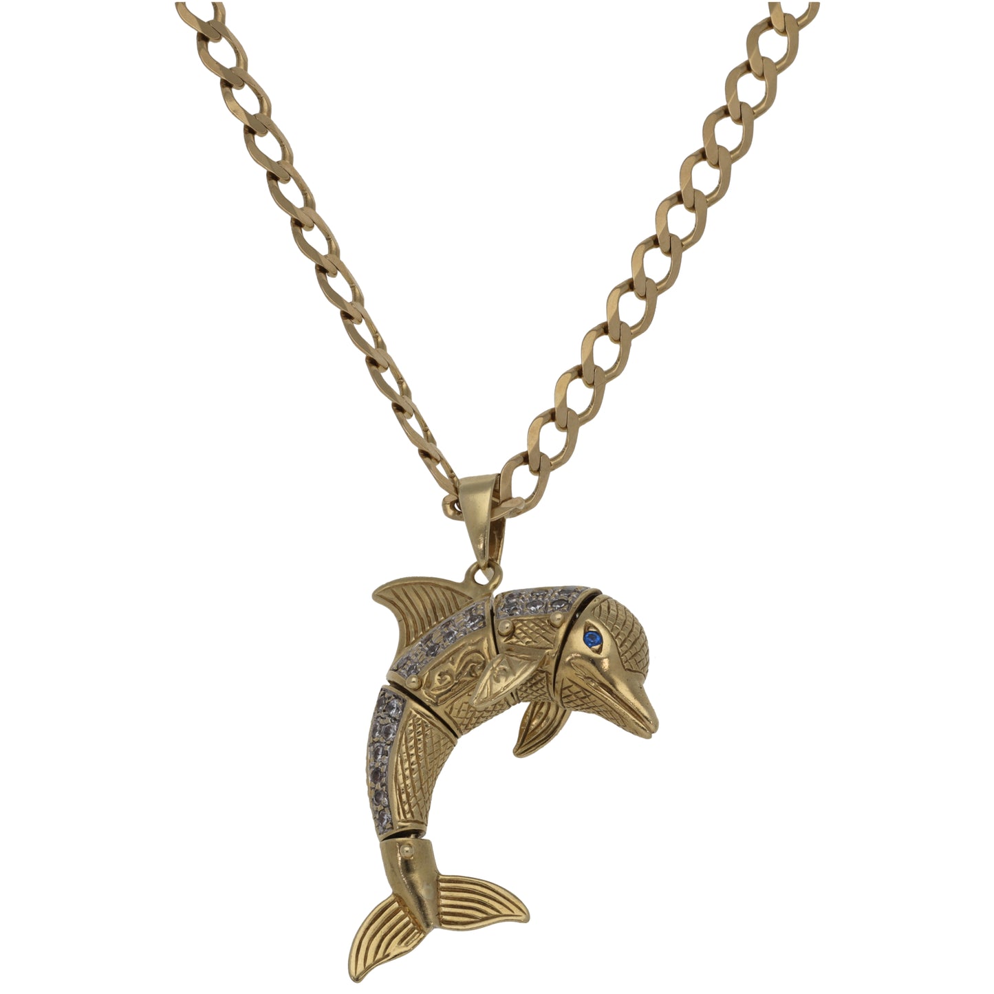 9ct Gold Imitation Gems Dolphin Pendant With Chain