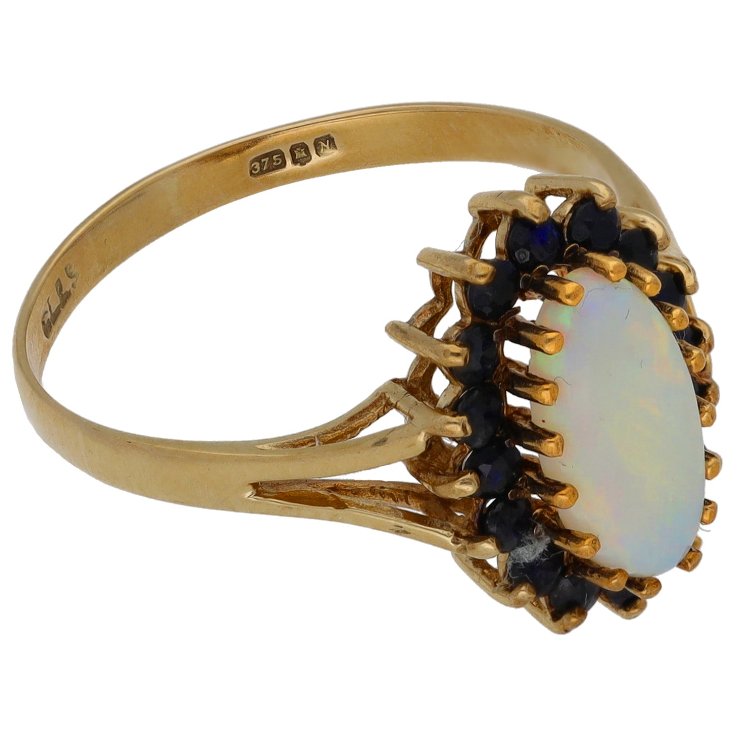 9ct Gold Opal & Sapphire Dress/Cocktail Ring Size Q
