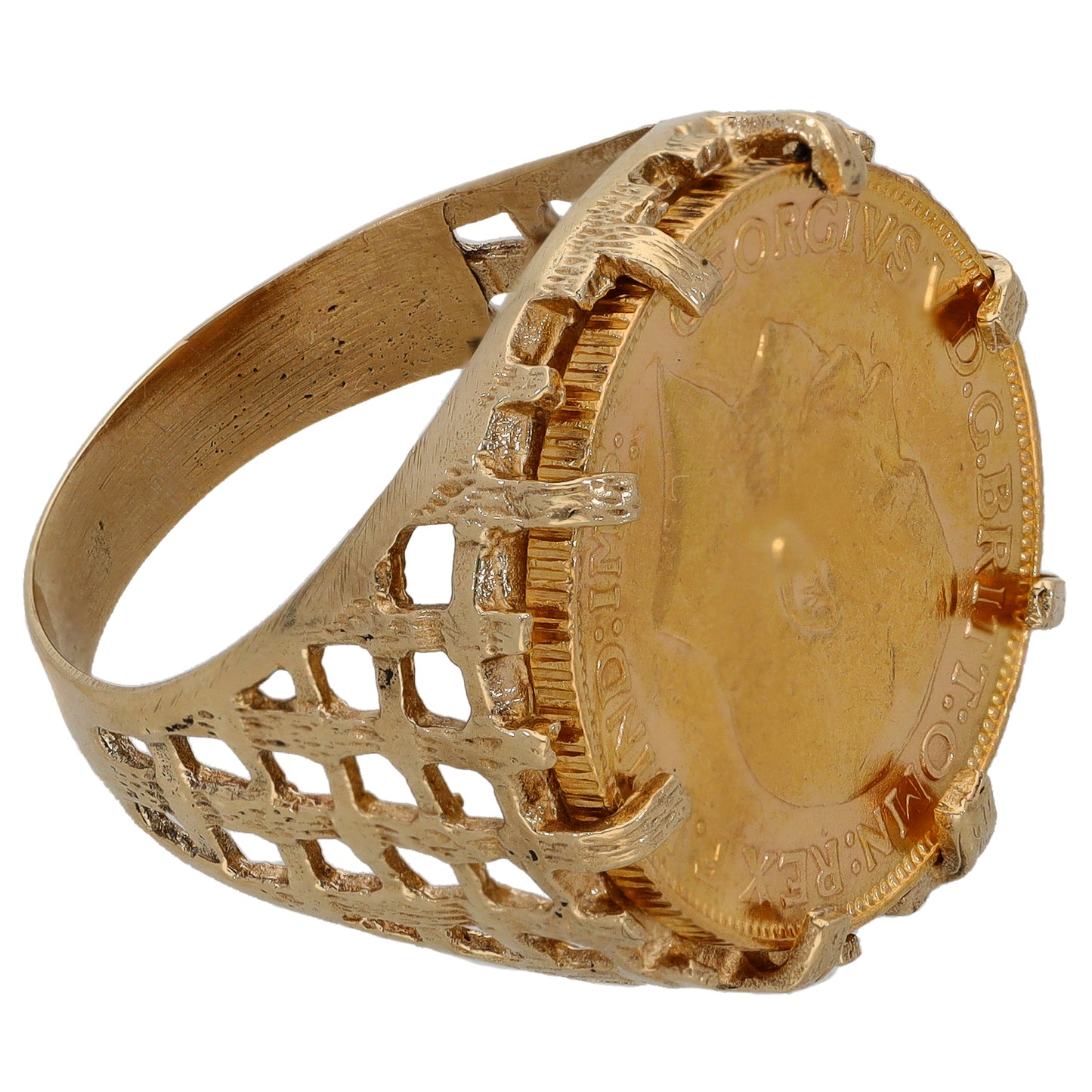 9ct Gold Full Sovereign Coin Ring Size W