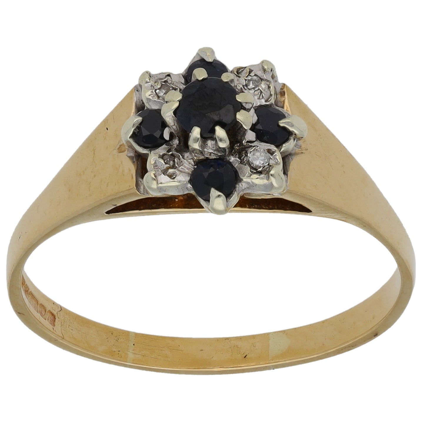 9ct Gold 0.02ct Diamond & Sapphire Cluster Ring Size P