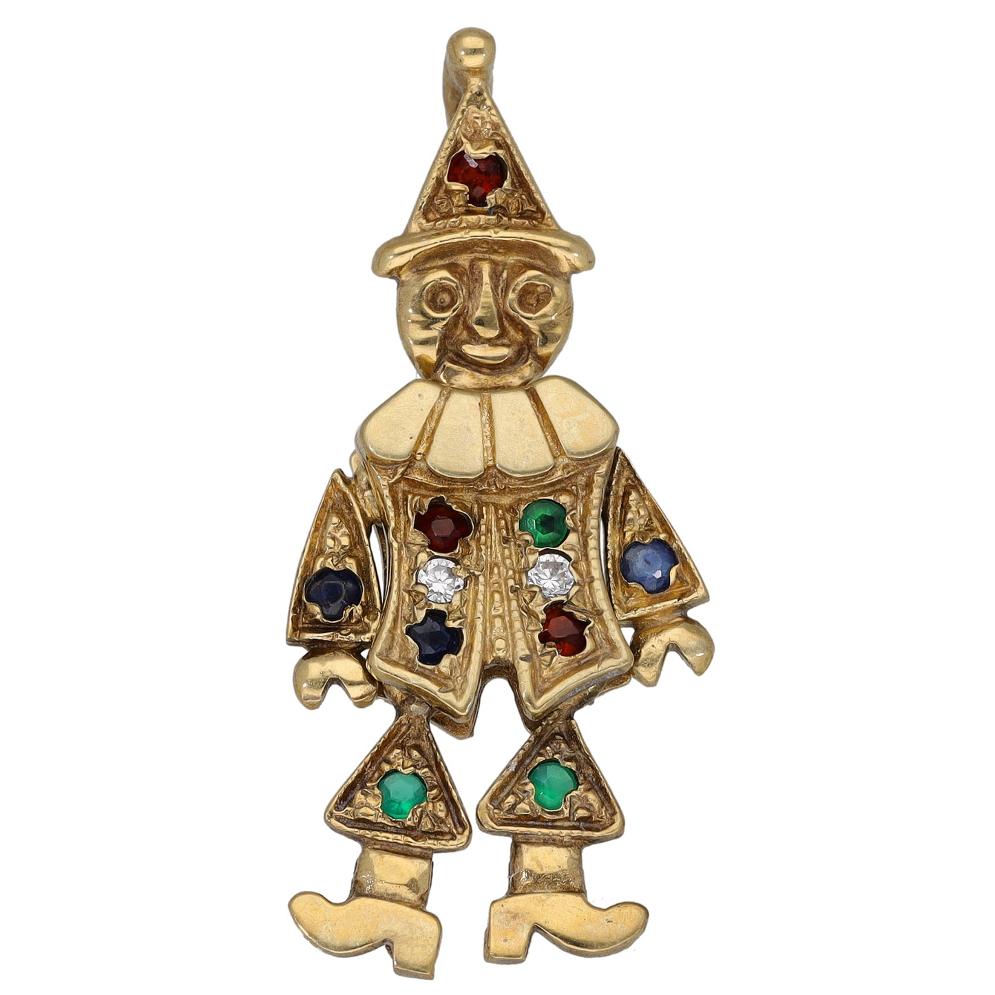 9ct Gold Garnet, Sapphire, Emerald & Cubic Zirconia Clown Pendant