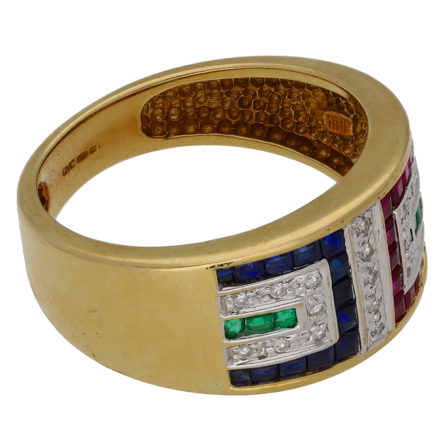 9ct Gold Emerald, Sapphire, Ruby & 0.095ct Diamond Dress/Cocktail Ring Size R