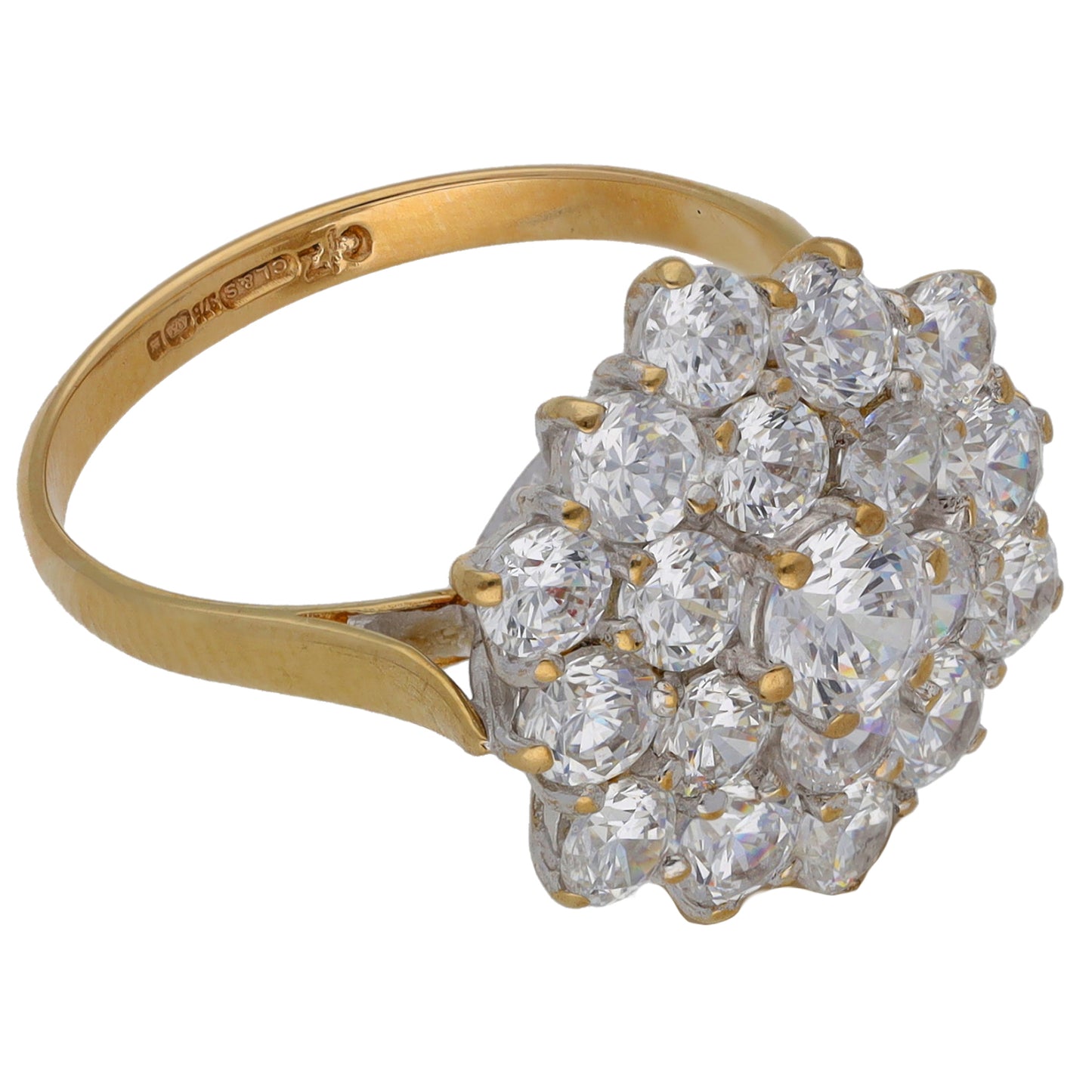9ct Gold Cubic Zirconia Cluster Ring Size P
