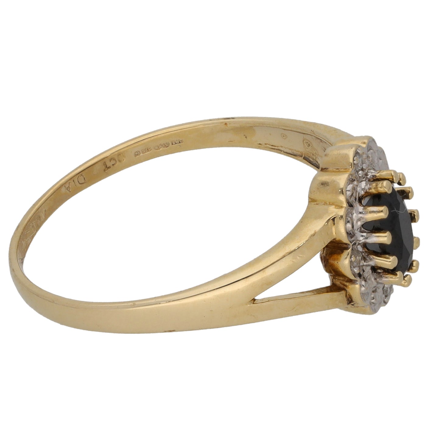 9ct Gold Sapphire & 0.02ct Diamond Dress/Cocktail Ring Size R