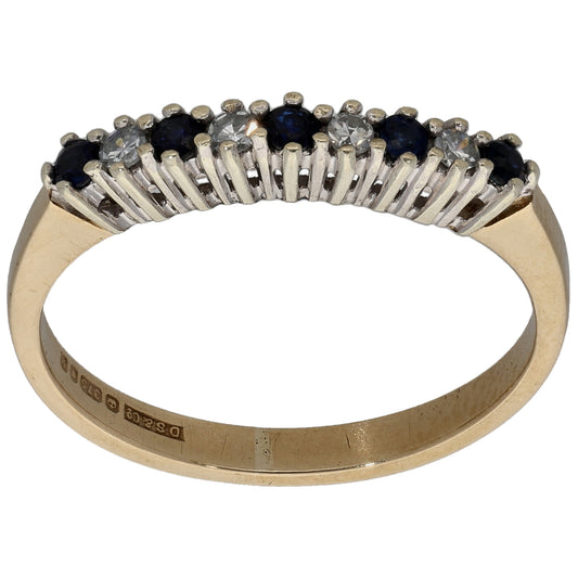 9ct Gold Sapphire & 0.12ct Diamond Half Eternity Ring Size K