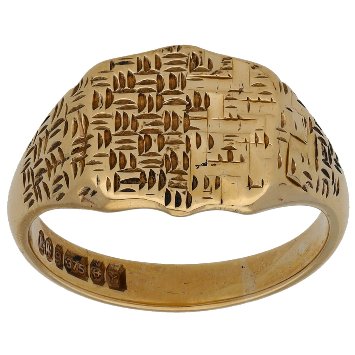 9ct Gold Patterned Signet Ring Size Q