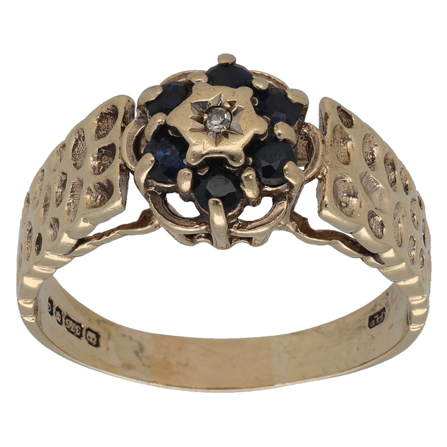 9ct Gold Sapphire & 0.01ct Diamond Cluster Ring Size Q