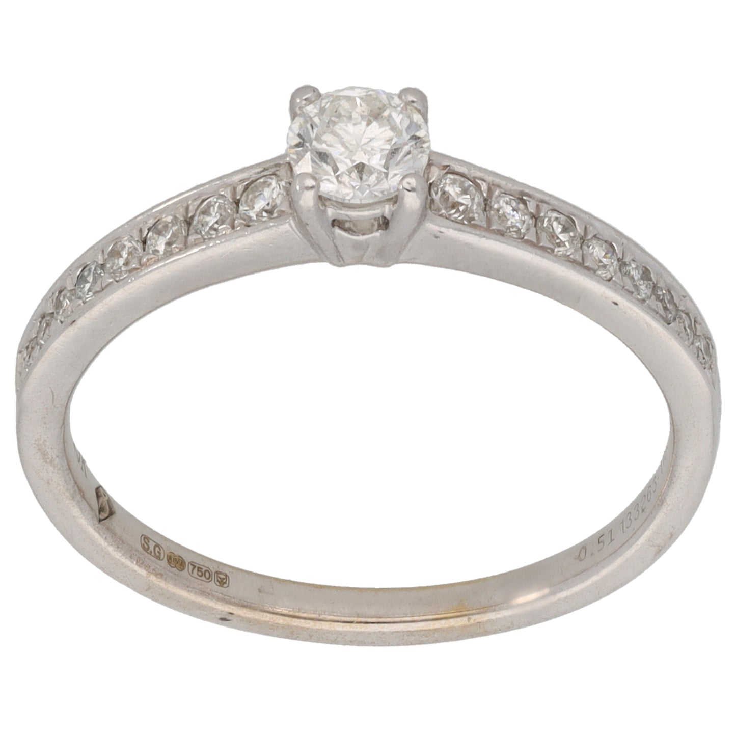 18ct White Gold 0.51ct Diamond Solitaire Ring With Accent Stones Size P