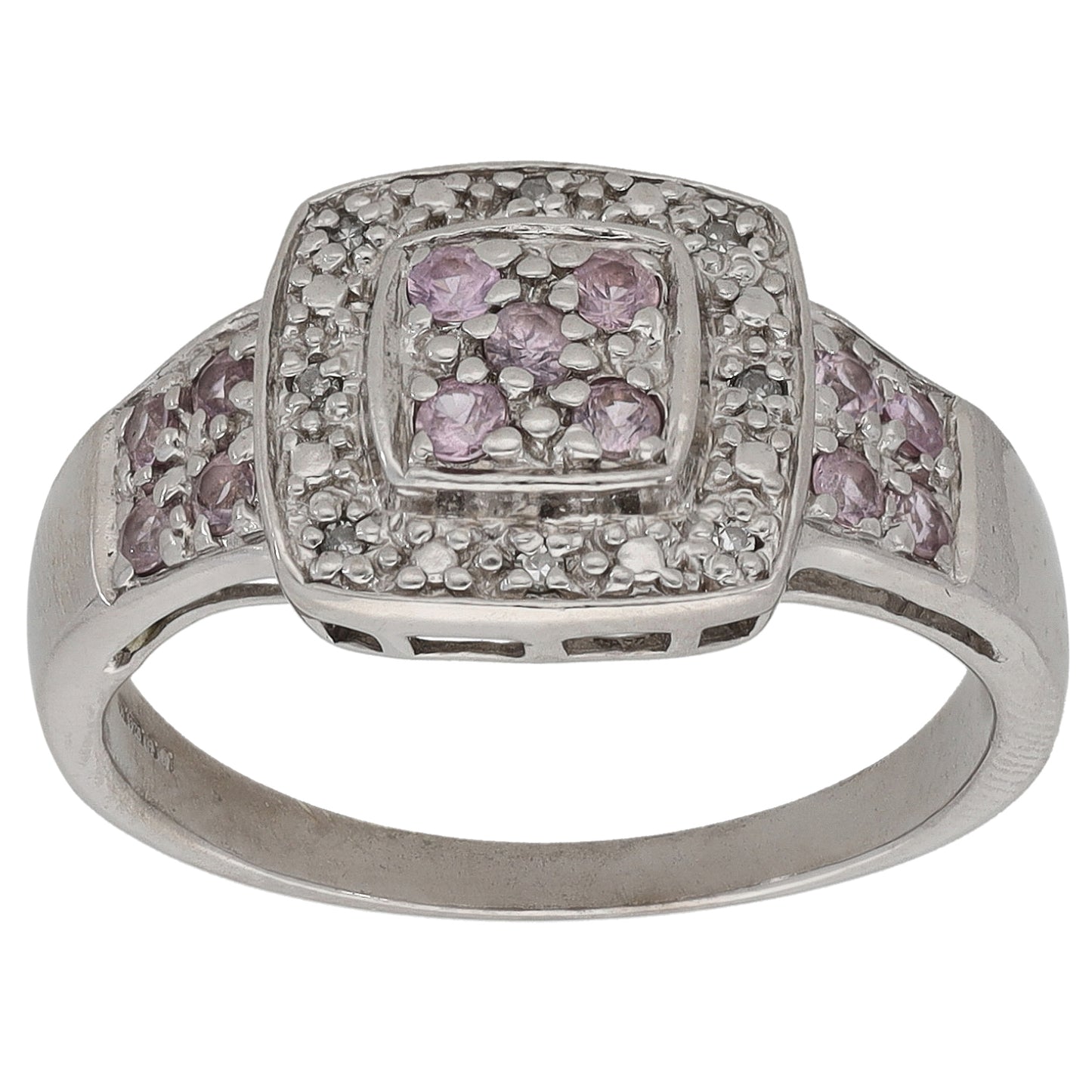 9ct White Gold Sapphire & 0.04ct Diamond Dress/Cocktail Ring Size O