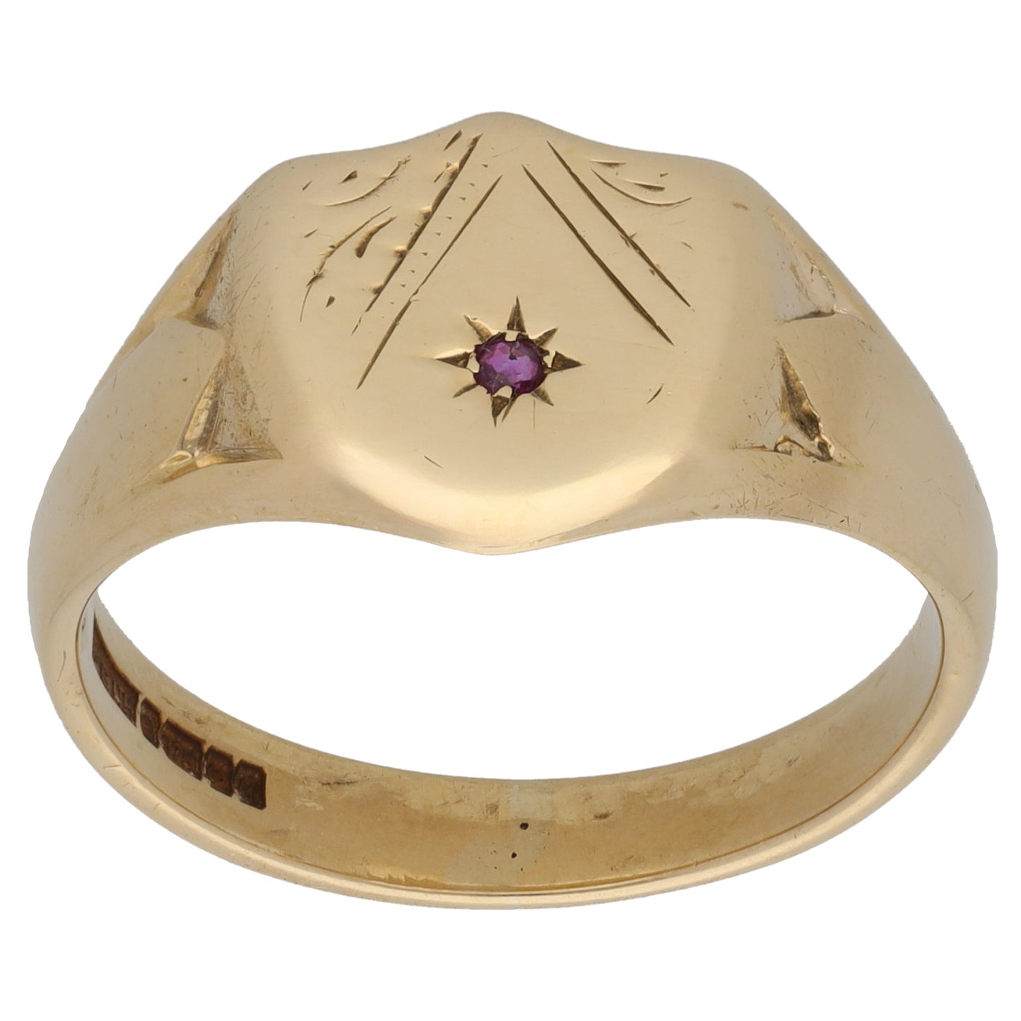 9ct Gold Ruby Signet Ring Size Y