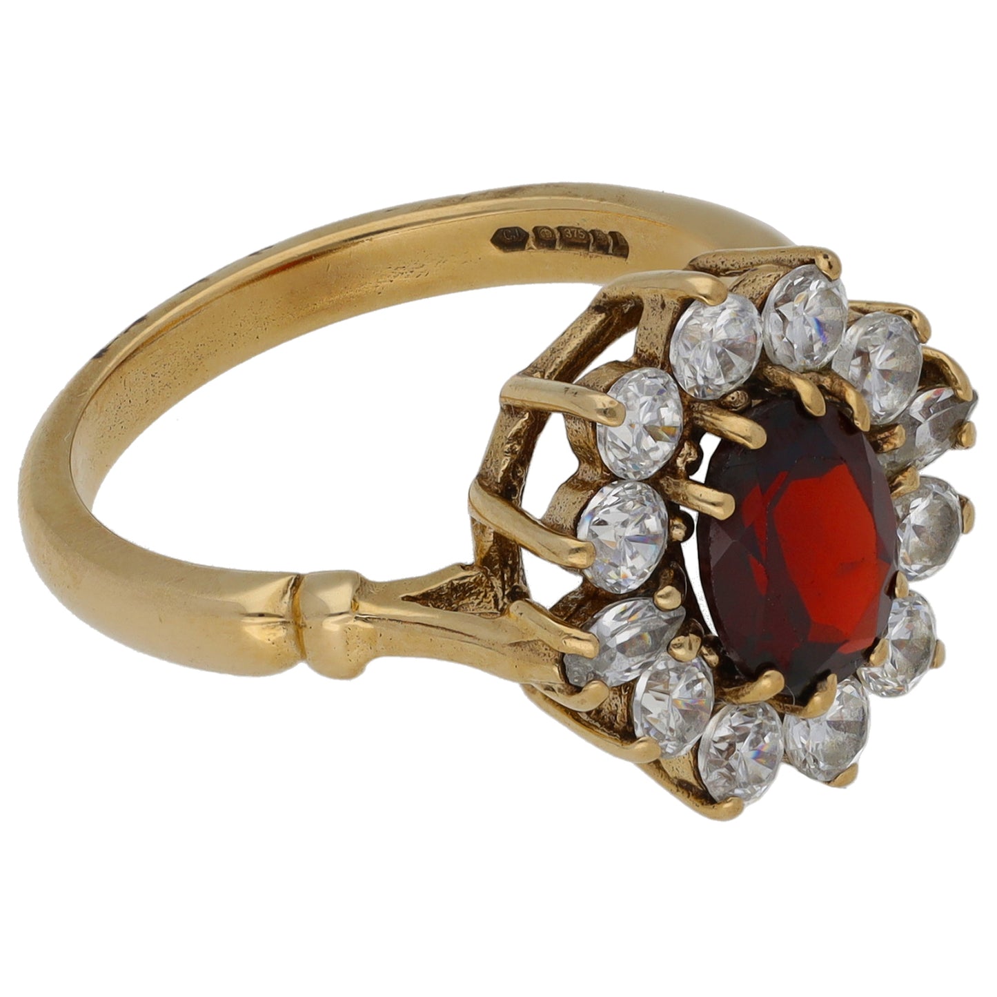 9ct Gold Garnet & Cubic Zirconia Cluster Ring Size O