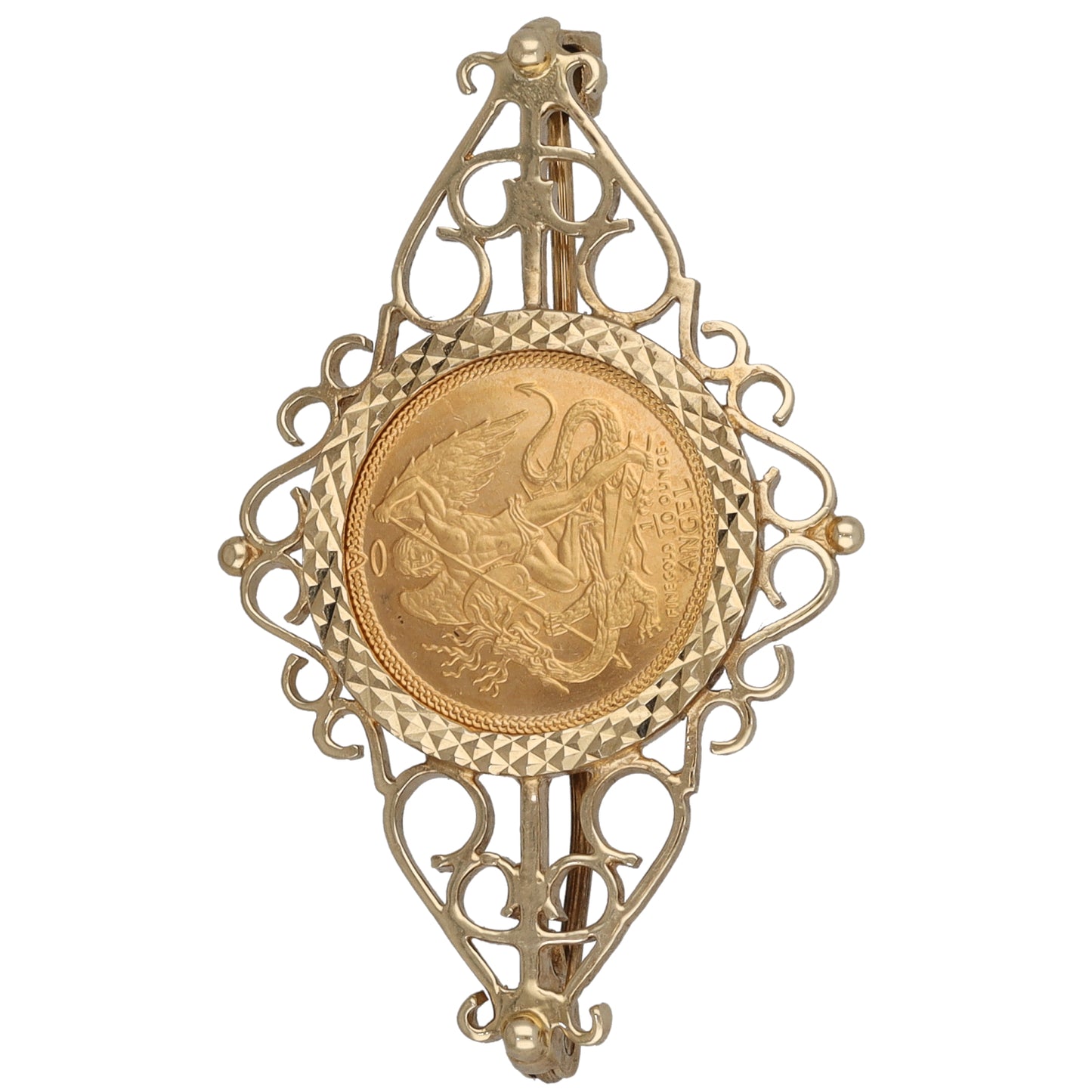 9ct Gold 1/10 Isle Of Man Angel Coin Bar Brooch