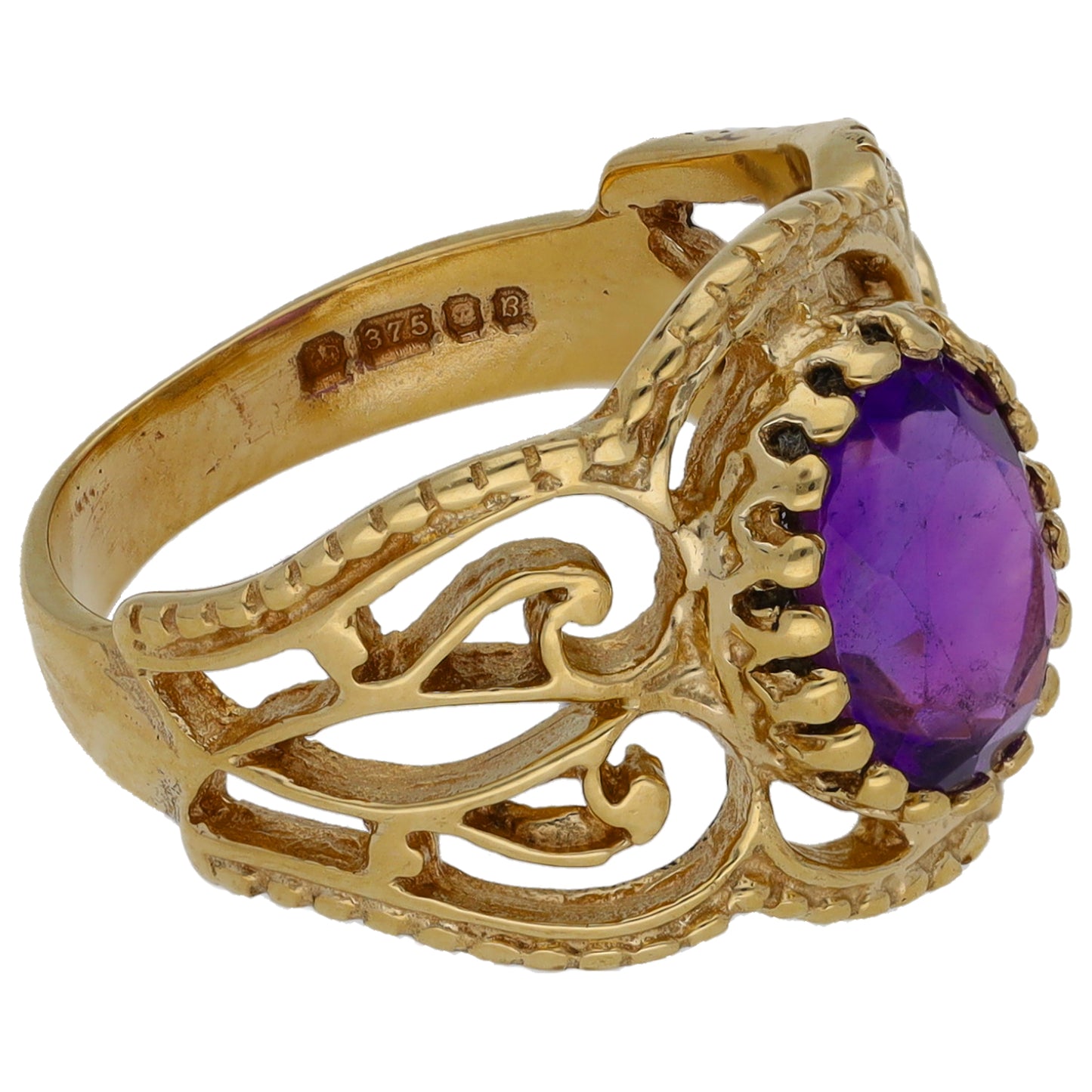 9ct Gold Amethyst Single Stone Ring Size K