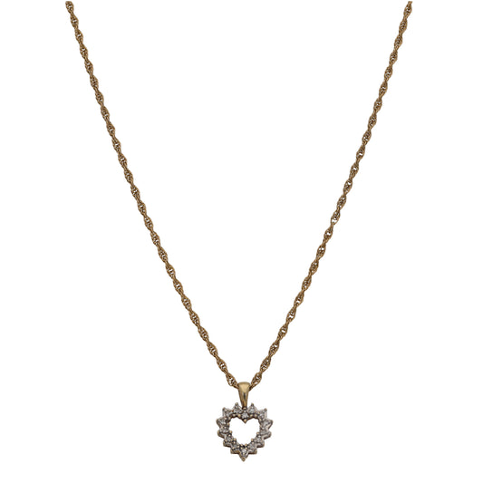 9ct Gold 0.14ct Diamond Heart Pendant With Chain