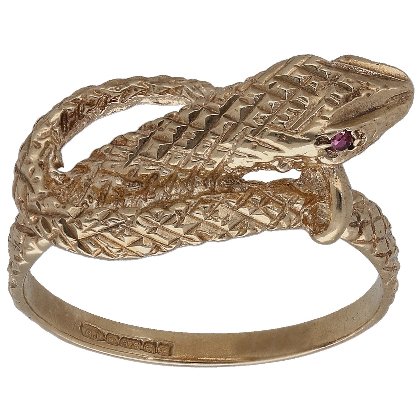 9ct Gold Ruby Snake Ring Size N