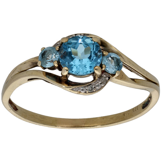 9ct Gold 0.02ct Diamond & Topaz Dress/Cocktail Ring Size V