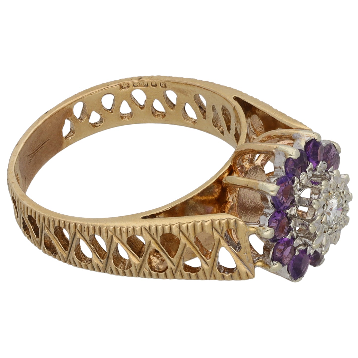 9ct Gold Amethyst & Cubic Zirconia Cluster Ring Size N