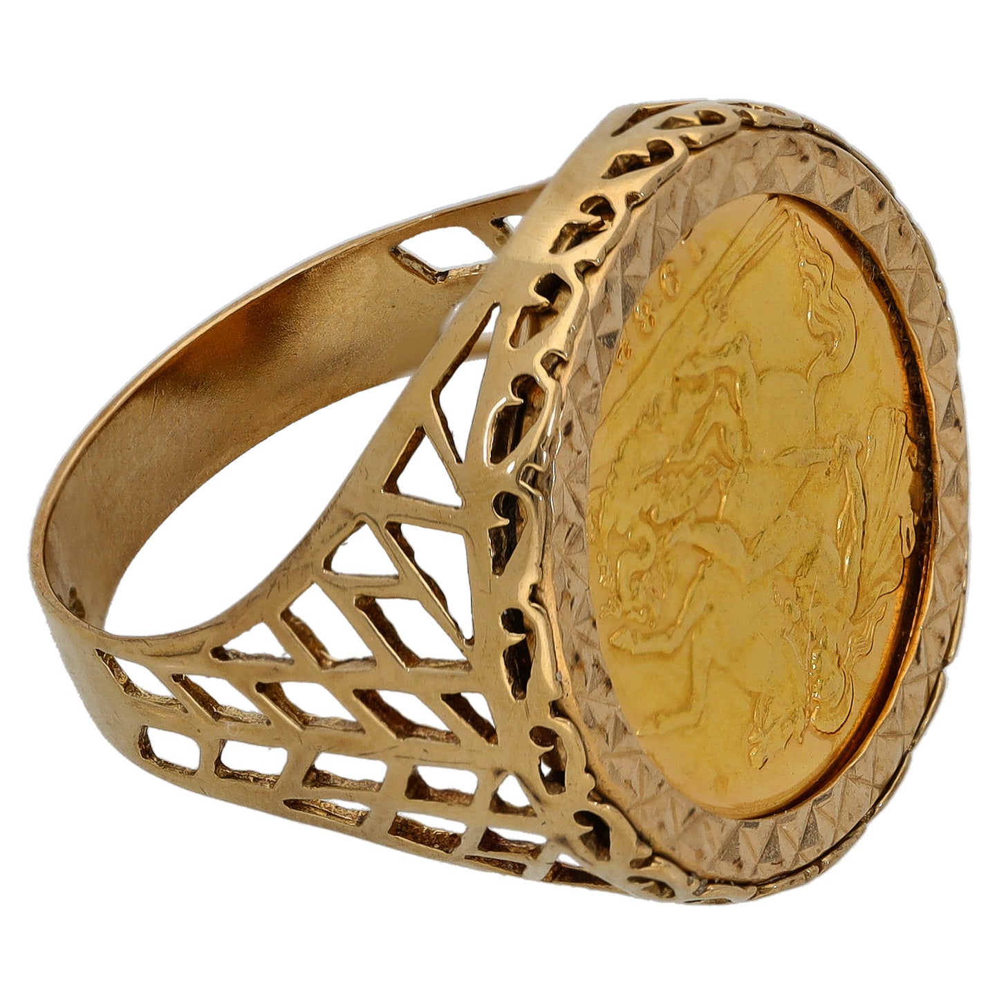 9ct Gold Half Sovereign Coin Ring Size R