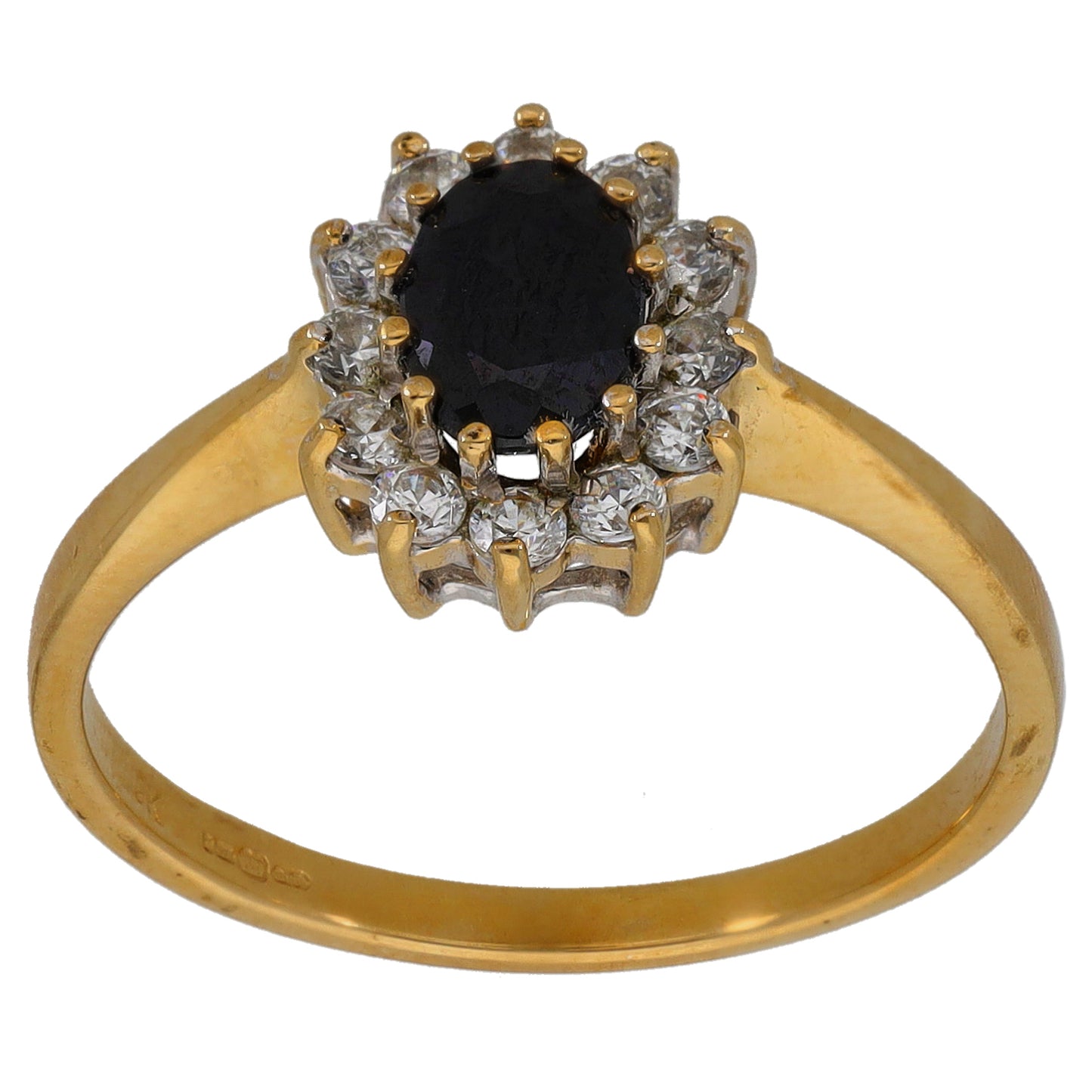 9ct Gold Sapphire & Cubic Zirconia Cluster Ring Size T