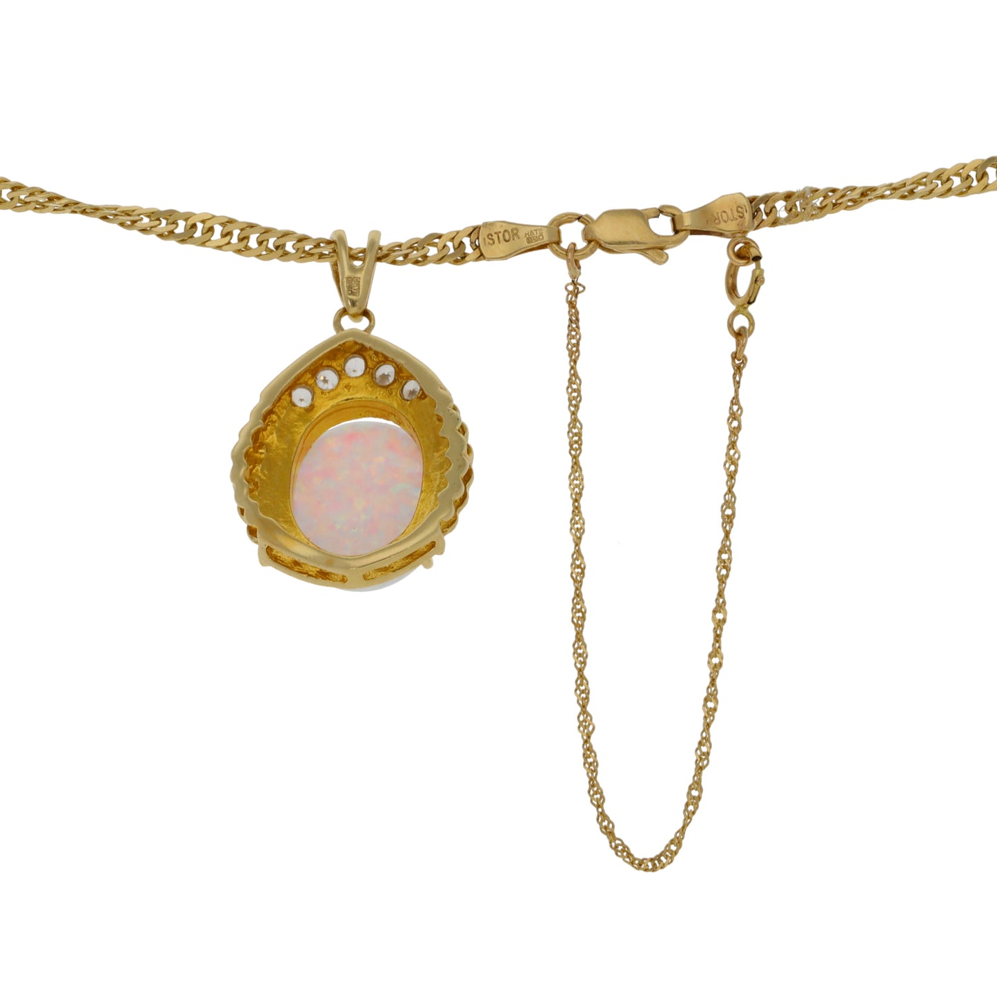 9ct Gold Man Made Opal & Cubic Zirconia Dress/Cocktail Pendant With Chain