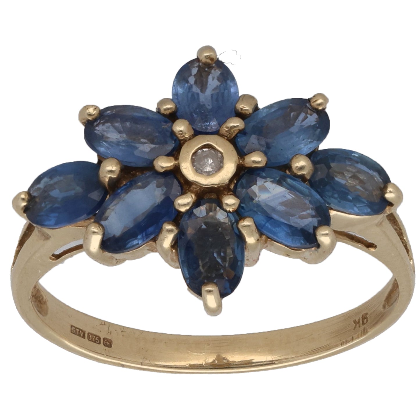 9ct Gold Sapphire & 0.02ct Diamond Dress/Cocktail Ring Size N